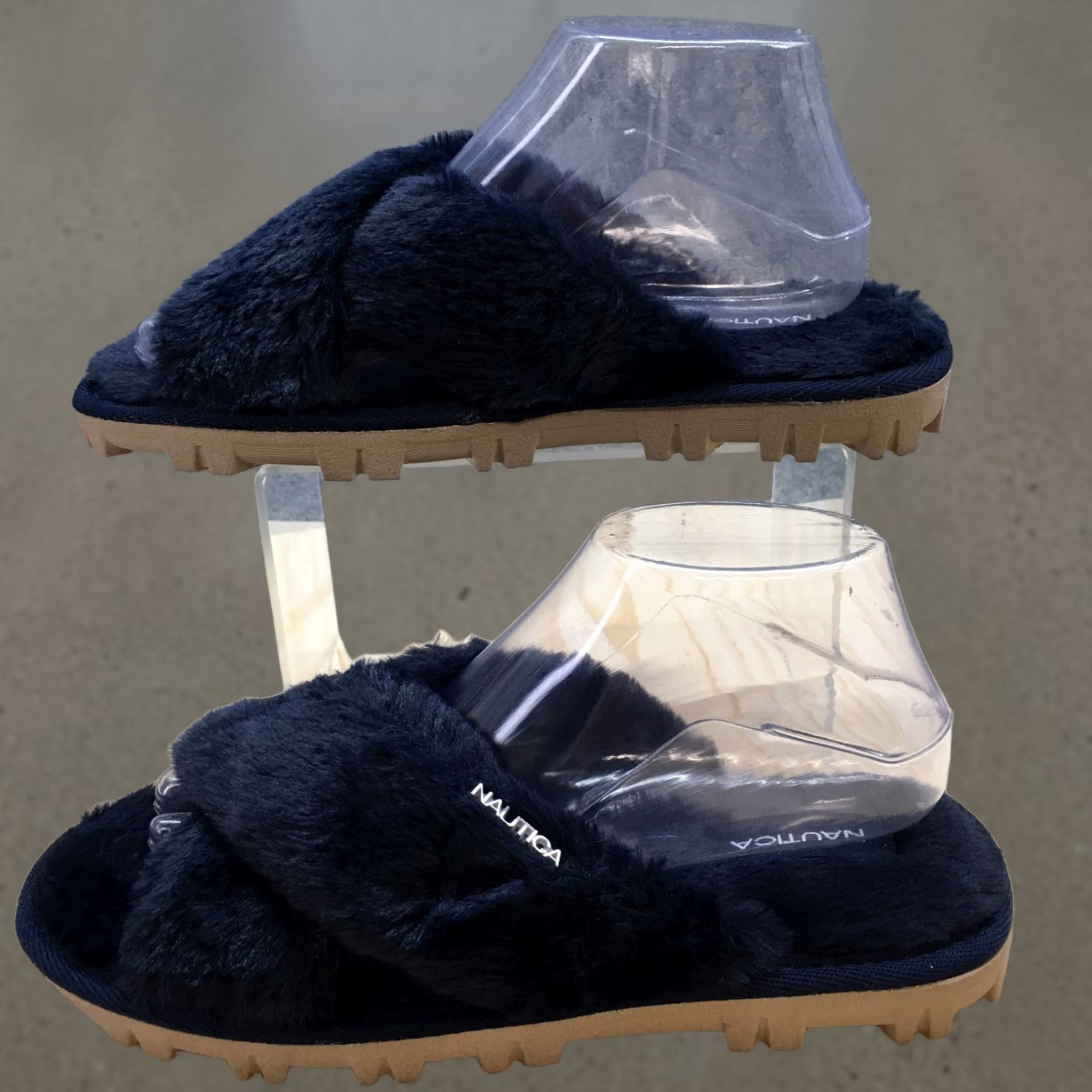 Nautica Nautica Slippers Womens 9 Aren Slip On Slide Flats Blue Faux Fur NEW Size US 9 / IT 39 - 1 Thumbnail