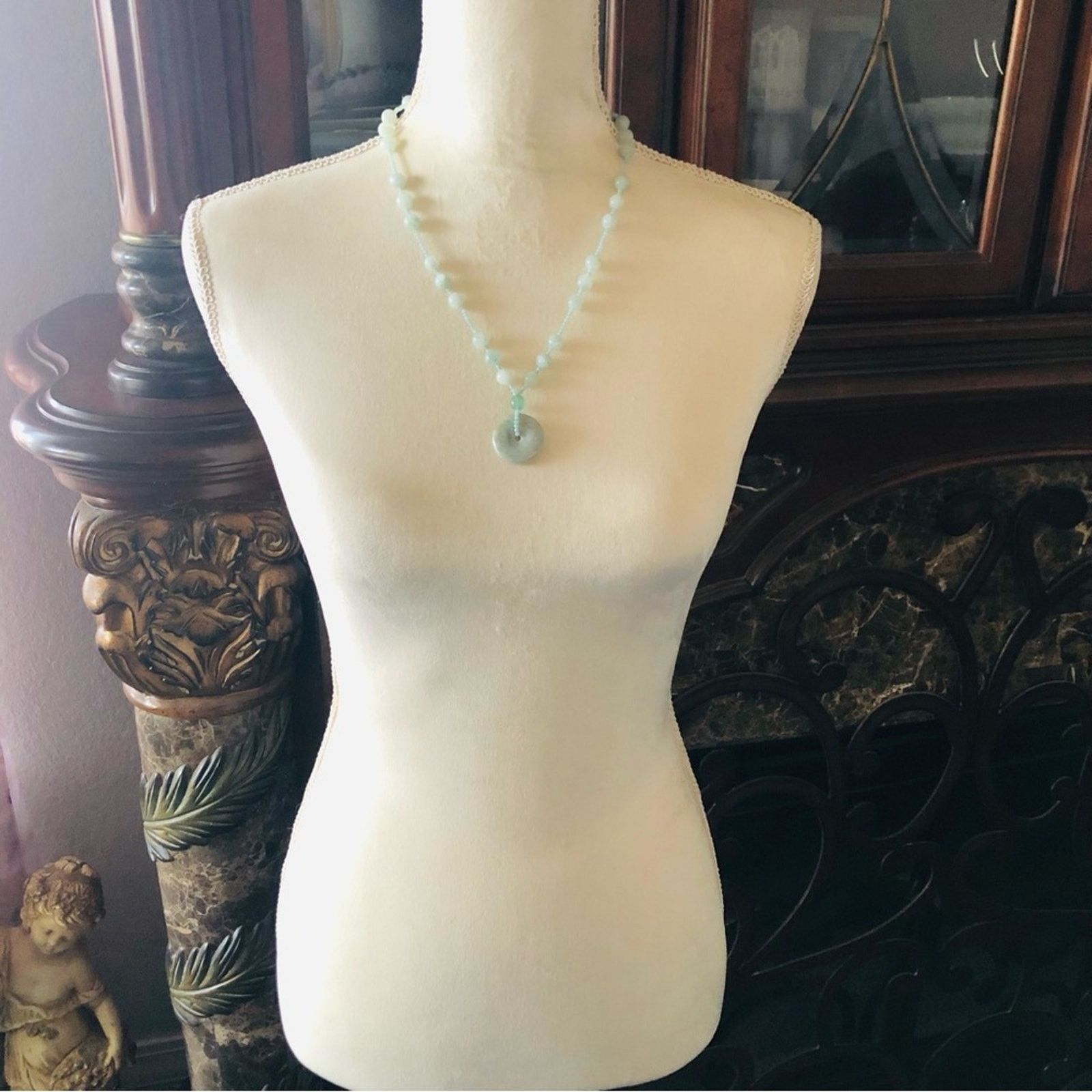 Handmade Hand crafted jadeite stone beaded 925 toggle clasp necklace Size ONE SIZE - 6 Thumbnail