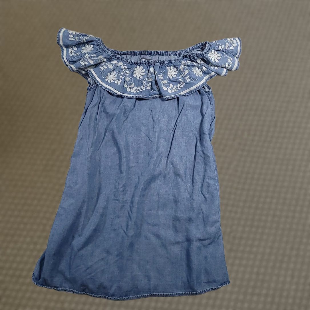 Vintage Chelsea & Theodore Dress Womens Large Blue Off Shoulder Embroidered Tencel Boho Size L / US 10 / IT 46 - 1 Thumbnail