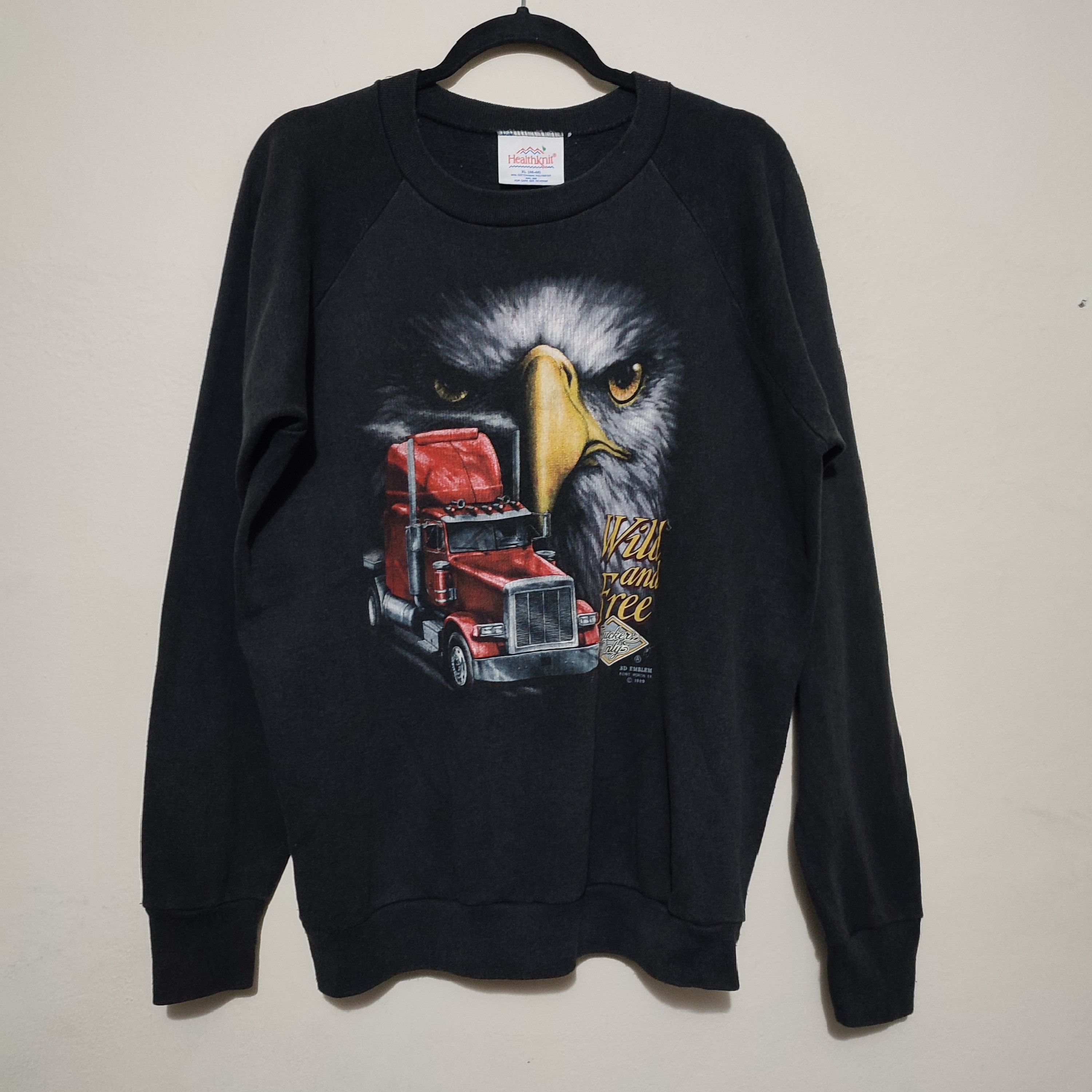 image of Vintage 1989 3D Emblem Crewneck in Black, Men's (Size Large)