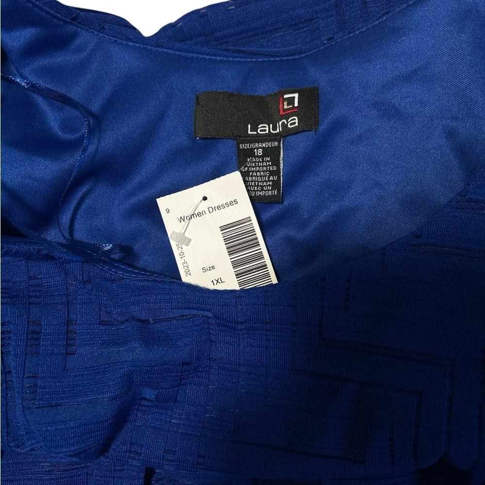Designer Laura Women's Royal Blue Dress and Cardigan Set - Size 1X Size XL / US 12-14 / IT 48-50 - 4 Thumbnail