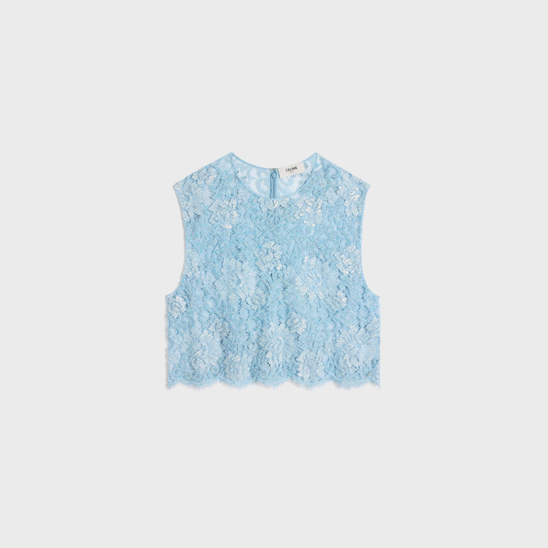 Celine EMBROIDERED CROP TOP IN LACE blue Size XXL / US 16-18 / IT 52-54 - 1 Thumbnail