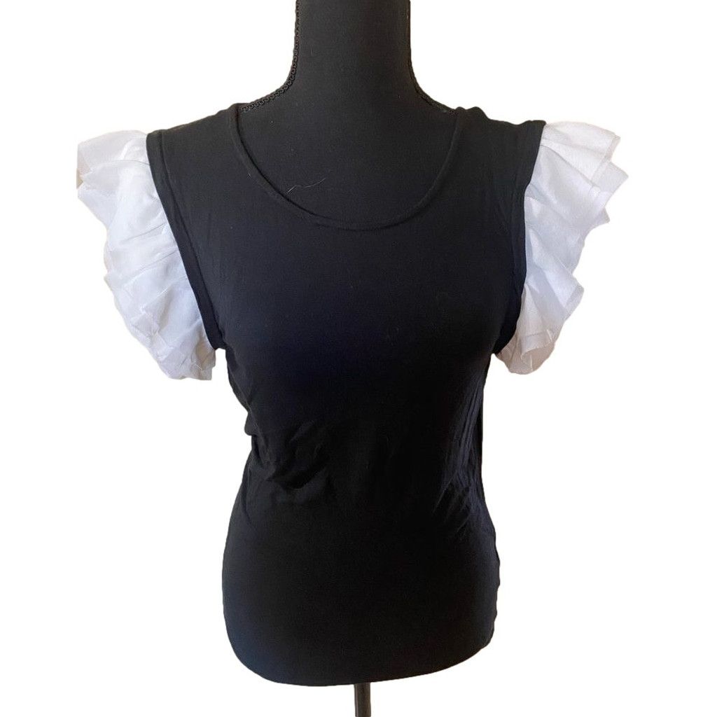 Victoria's Secret Victoria's Secret XS Black Top – White Layered Puff Sleeves Size XS / US 0-2 / IT 36-38 - 1 Thumbnail