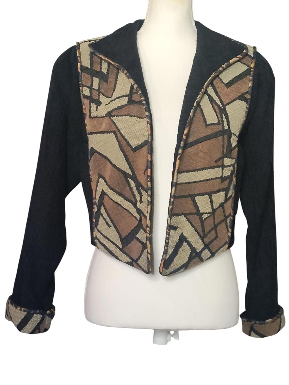 Threadless Vintage Treadle Womens Black & Brown Patterned Zip-Up Jacket Size M / US 6-8 / IT 42-44 - 3 Thumbnail
