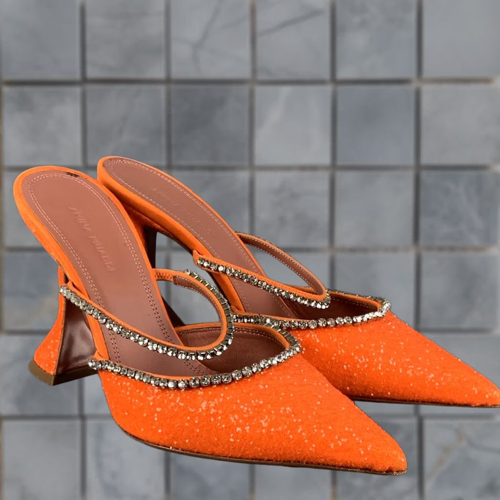 Amina Muaddi AMINA MUADDI Orange Silver Glitter Mules Pumps Women Size 8 Size US 8 / IT 38 - 1 Thumbnail
