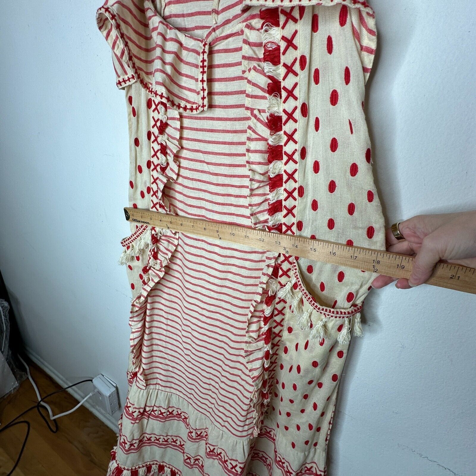 Dodo Bar Or DODO BAR OR Tan Red Striped Polka Dot Ruffle Maxi Dress S Size S / US 4 / IT 40 - 13 Thumbnail