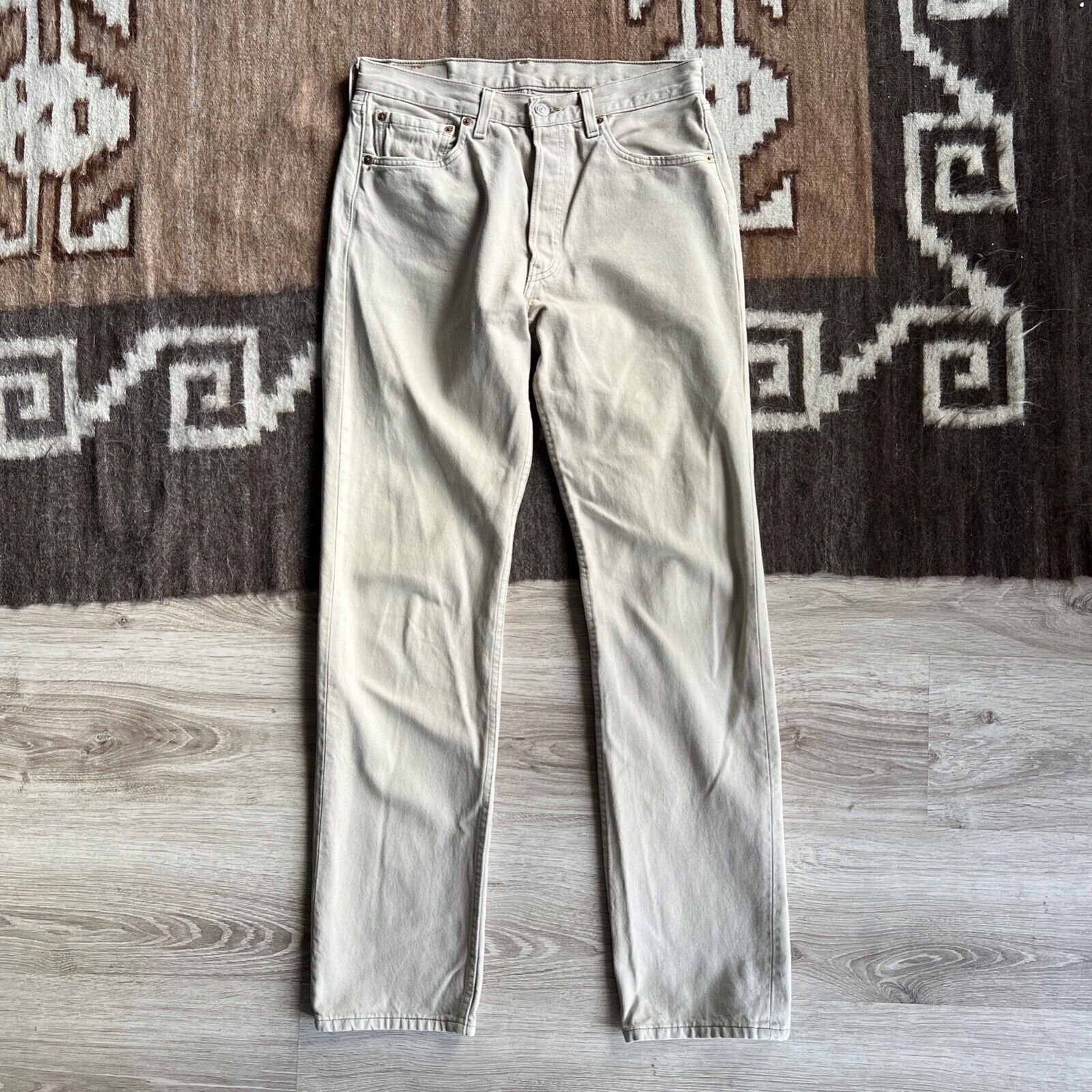 Jean Levi's 501 USA Made Vintage Beige Denim Jeans 8896AC Size US 31 - 4 Thumbnail