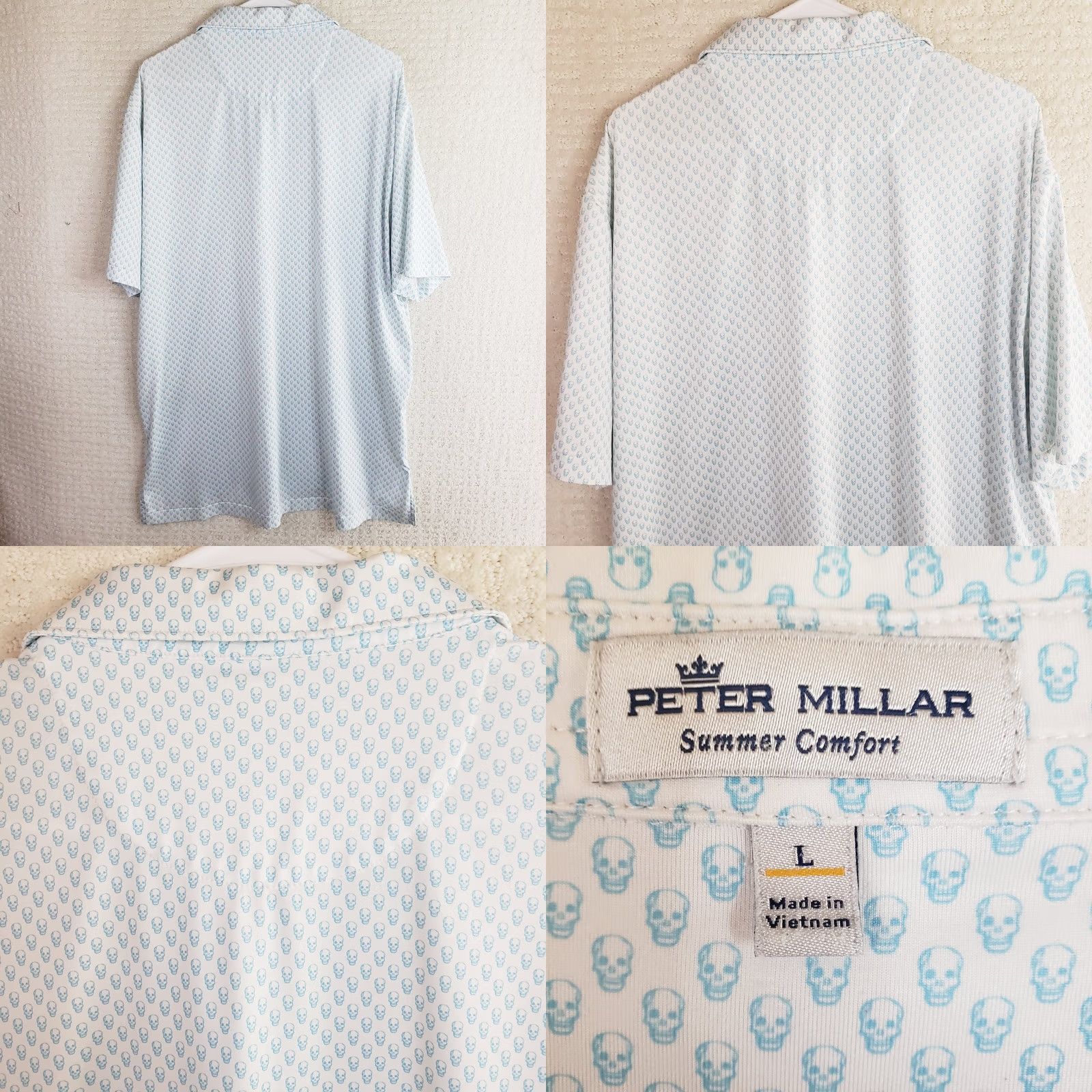 Peter Millar Peter Millar Summer Comfort Shirt Mens L White Polo Stretch Skull Geometric Pattern Golf Tee Size US L / EU 52-54 / 3 - 8 Thumbnail