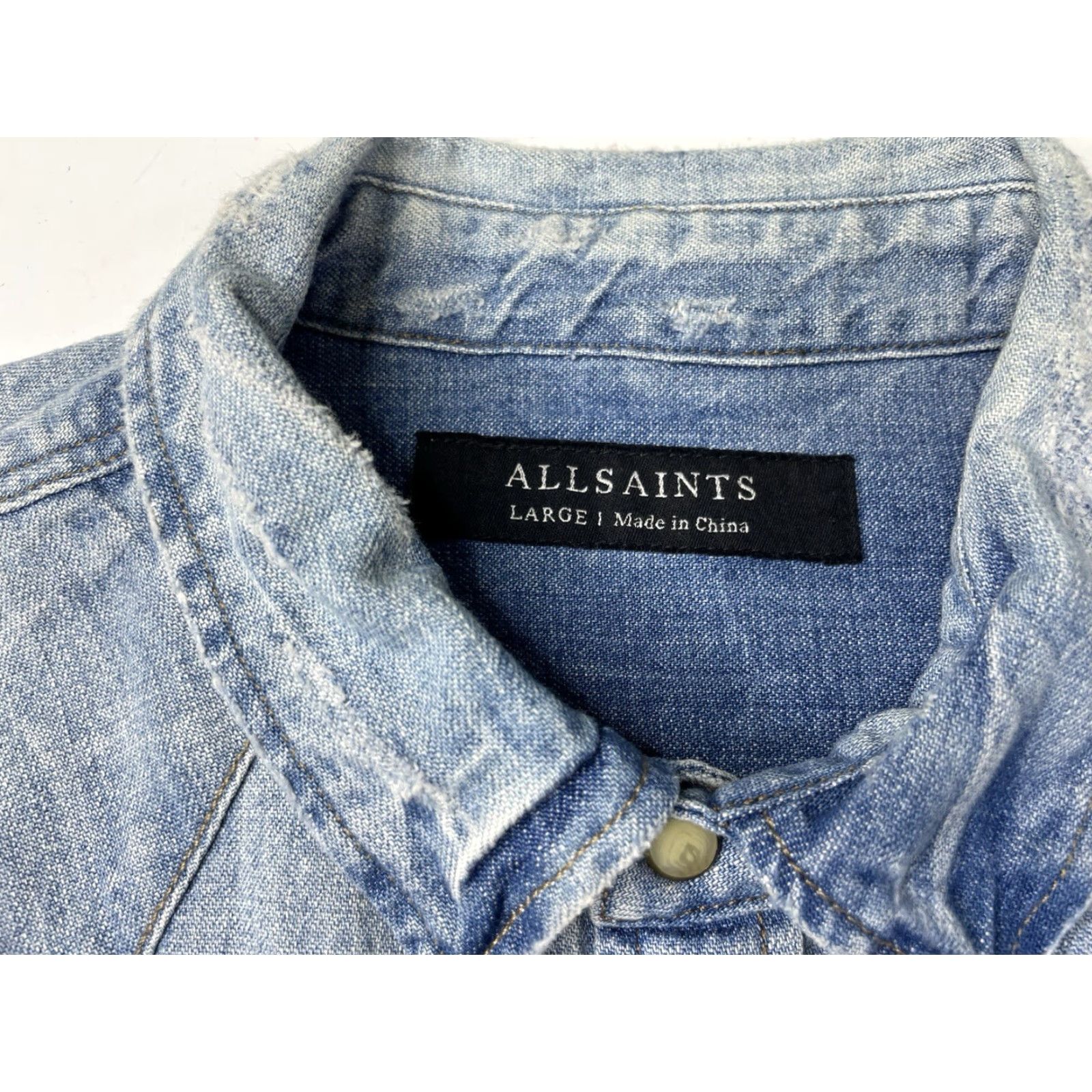 Allsaints VINTAGE No rips or stains AllSaints Shirt Mens L Blue Denim Button-Up Short Sleeve Collared 80s 90s Modern Regular Mens Size US L / EU 52-54 / 3 - 2 Thumbnail