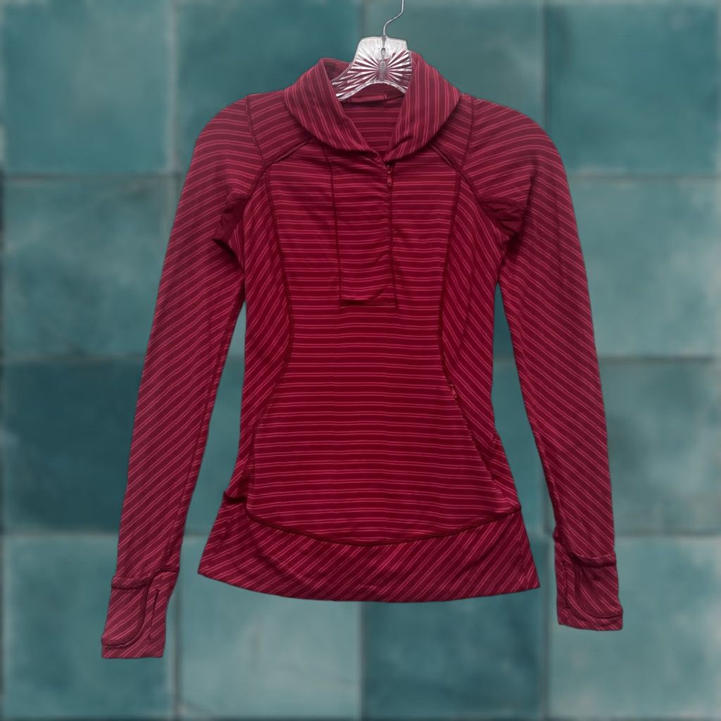 Lululemon Lululemon Top Shirt S Red Striped 1/4 Zip Workout Activewear Yoga Thumb Hole Womens Size S / US 4 / IT 40 - 1 Thumbnail