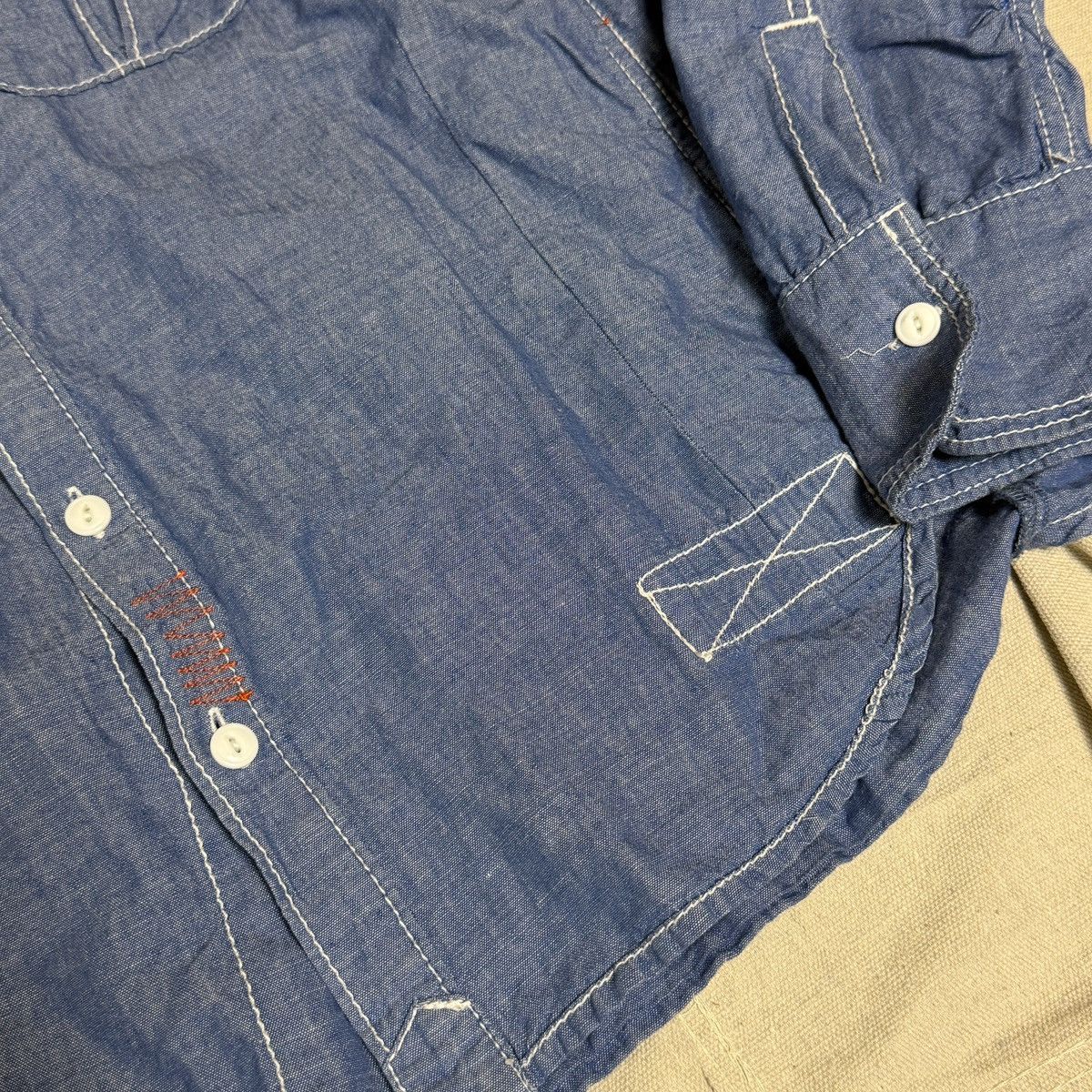 GRN [GRN] Stitched Detail Chambray Work Shirt Size US L / EU 52-54 / 3 - 3 Thumbnail