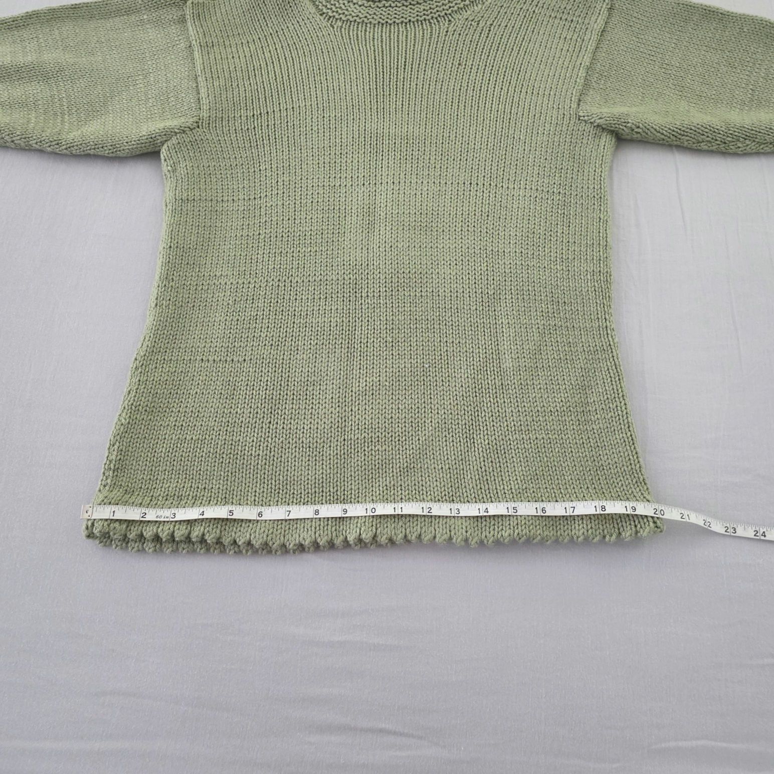 The Unbranded Brand Hand-Knitted Sage Green Sweater Scalloped Collar 3/4 Sleeve Size M / US 6-8 / IT 42-44 - 6 Thumbnail