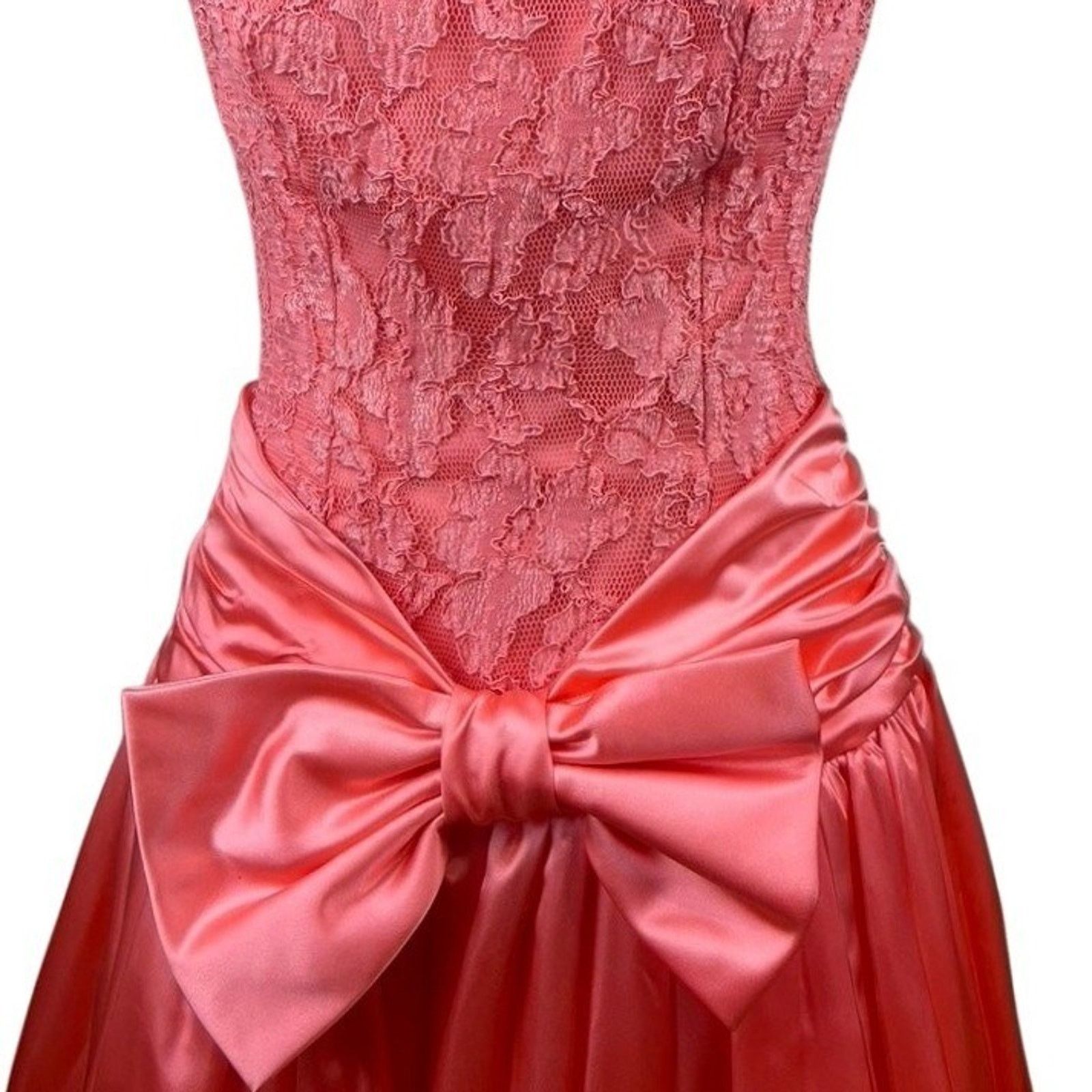 Vintage 80s SCARLETT NITE Womens Dress (8) Pink Lace Satin Mini Size M / US 6-8 / IT 42-44 - 2 Thumbnail