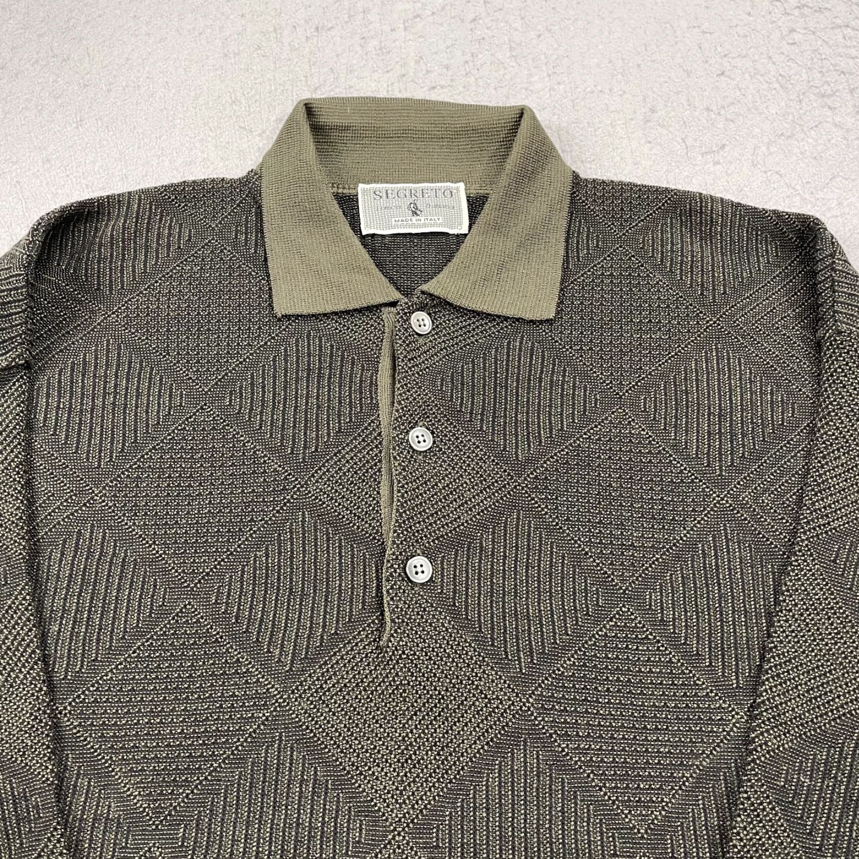 Vintage VINTAGE Segreto Grandpa Sweater Mens Large Green Brown Geometric Knit Wool Collared 90s Size US L / EU 52-54 / 3 - 2 Thumbnail