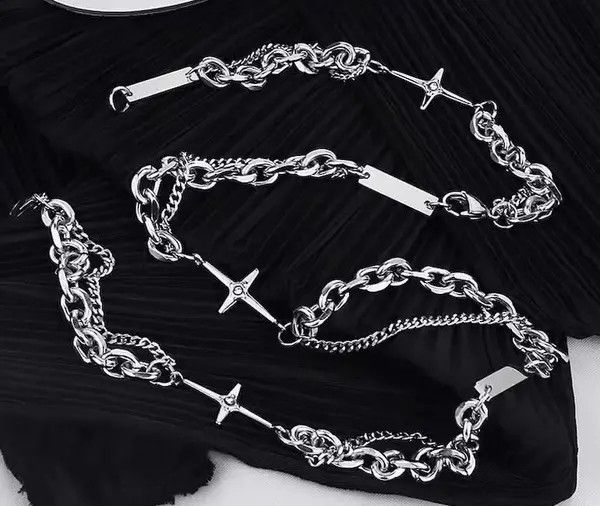 VIBE Fashion punk titanium steel cross layered bracelet chain Size ONE SIZE - 3 Thumbnail