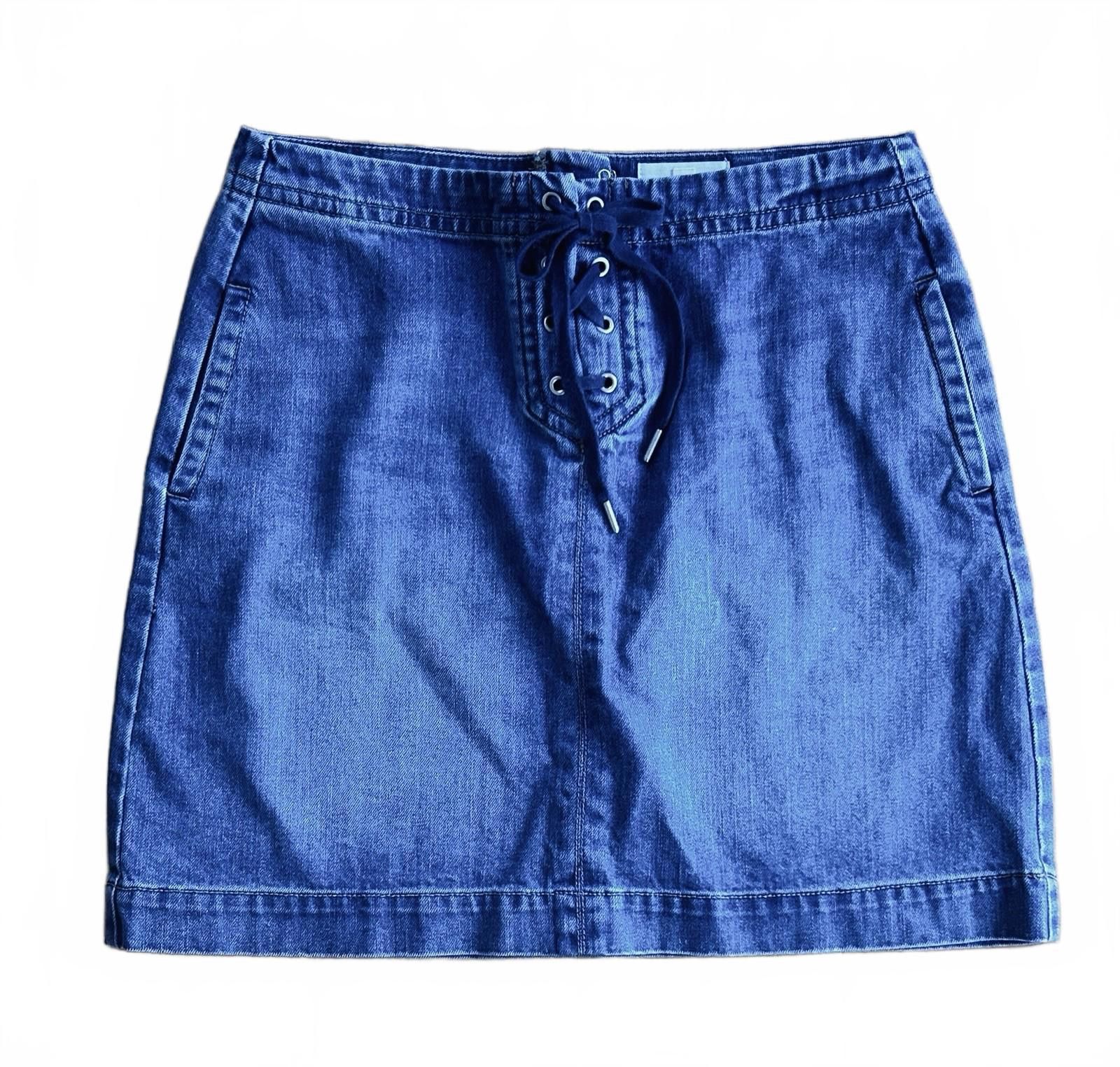 Ann Taylor Ann Taylor Loft Denim Jean Lace Up Mini Skirt 100 % Cotton Size 30" / US 8 / IT 44 - 1 Thumbnail