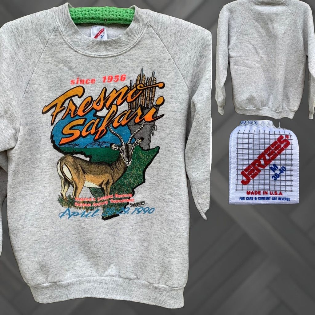 Jerzees VINTAGE Jerzees Sweatshirt Shirt - Fresno Safari Archery Raglan 1990s 90s - Gray Heather M Mens Adults 38-40 Size US M / EU 48-50 / 2 - 1 Thumbnail