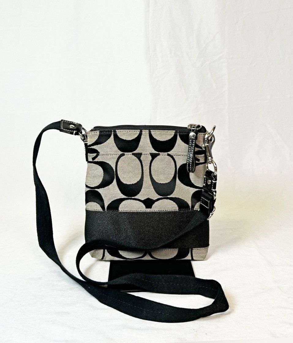 Coach Coach Black Grey Canvas Signature Stripe File Crossbody Bag Size ONE SIZE - 6 Thumbnail