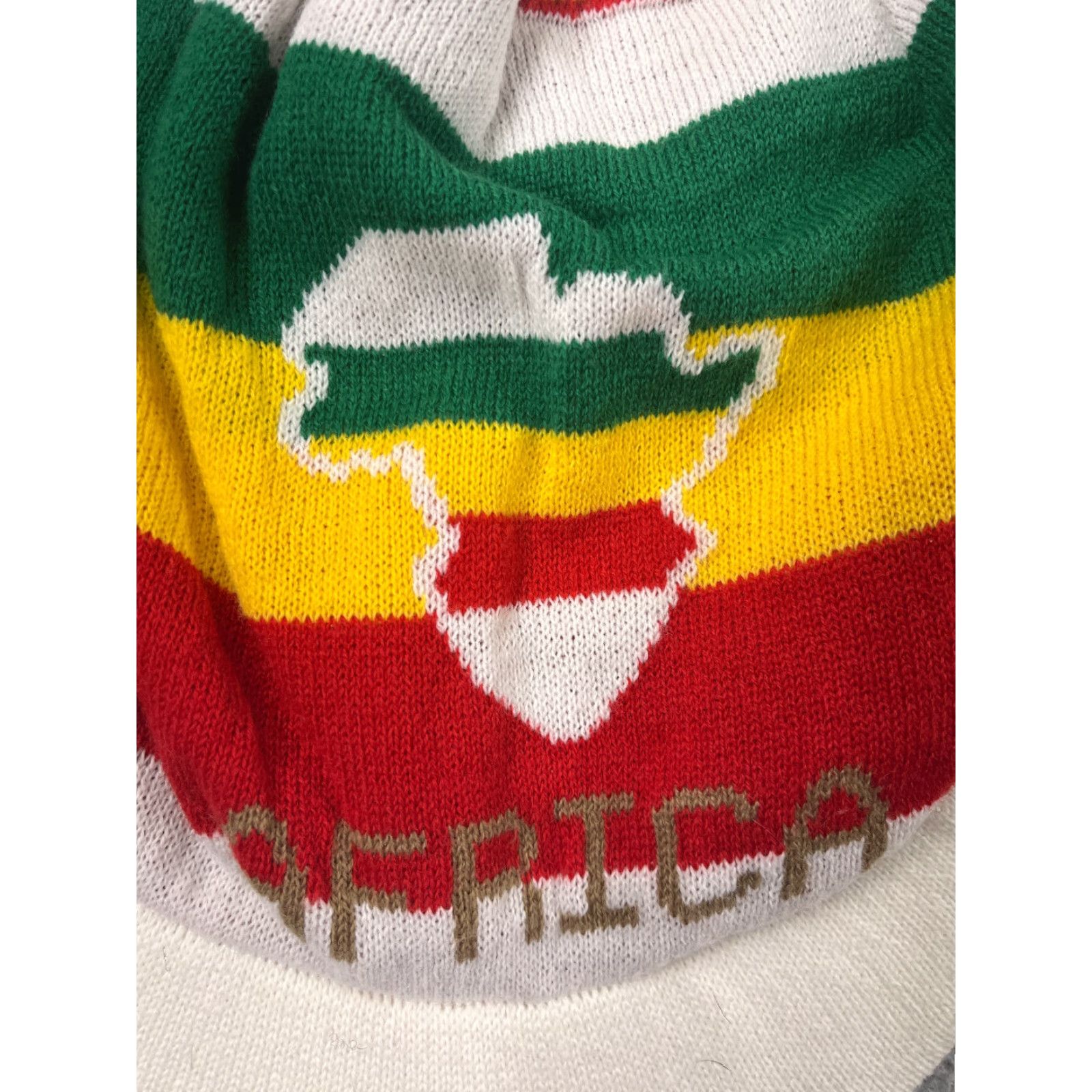 Vintage Africa Beanie Toque Adult One Size Green Yellow Red Stripe Brim Bill Knit Size ONE SIZE - 2 Thumbnail