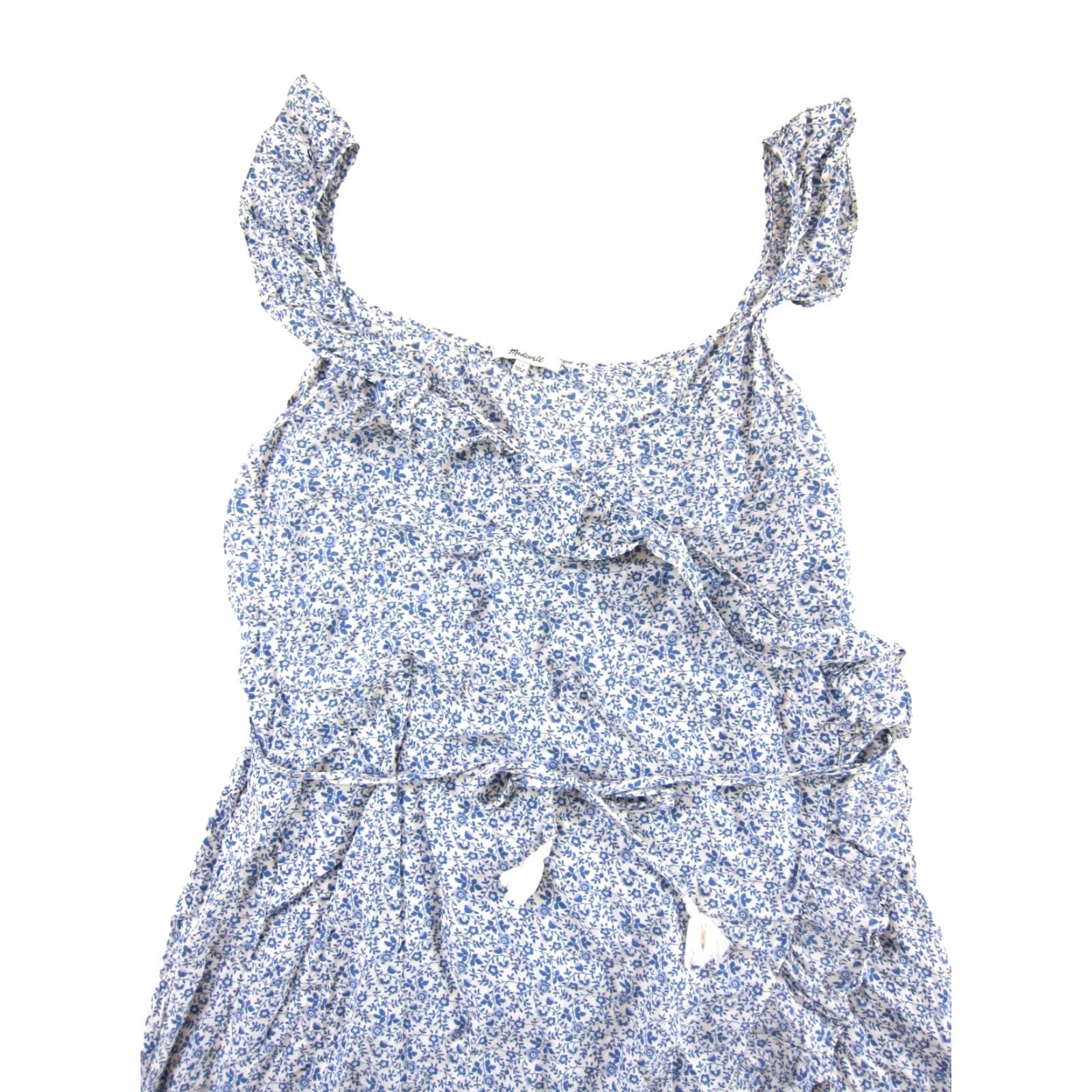 Madewell Madewell Rayon White Blue Floral Ruffle Midi Maxi Wrap Tank Dress Women 18 Size XXL / US 16-18 / IT 52-54 - 4 Thumbnail