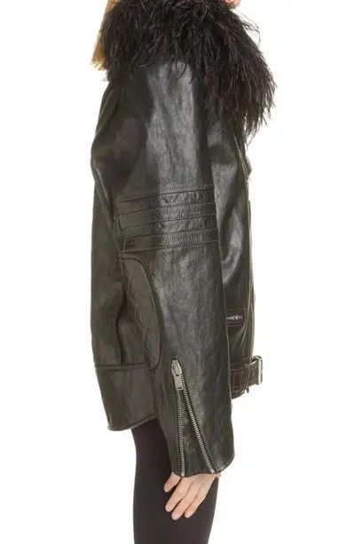 Saint Laurent Paris o1b1hav110924 Biker Jacket in Leather and Feathers in Noir Size M / US 6-8 / IT 42-44 - 4 Thumbnail