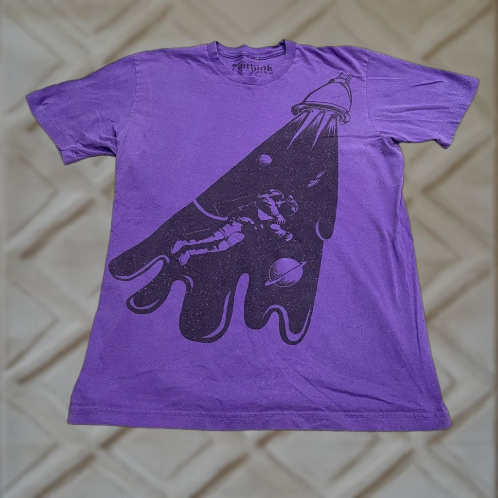 Vintage Rethink T-Shirt Unisex Adult Large Purple Astronaut Space Tee Graphic Print Crew Neck Short Sleeve Casual Size L / US 10 / IT 46 - 1 Thumbnail