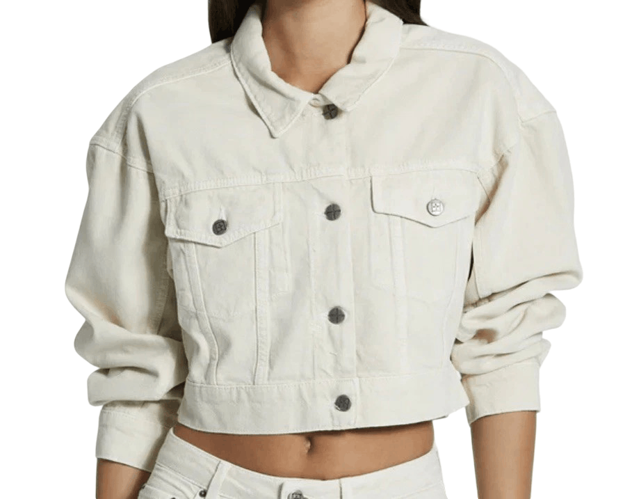Ksubi Billie Crop Denim Jacket Xs Ivory Cross Embroidery in White, Women's