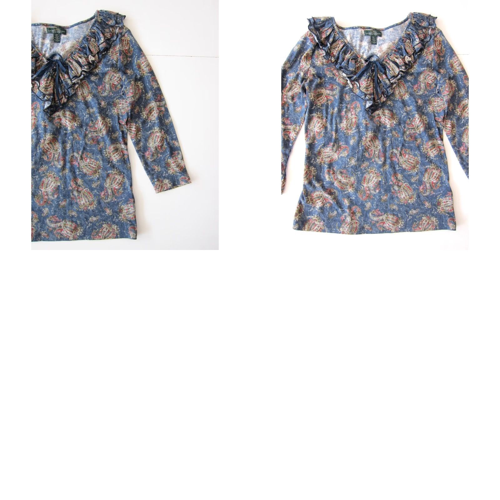Ralph Lauren Ralph Lauren Jeans Co. Cotton Blue Paisley Floral Ruffle 3/4 Sleeve Blouse Small Size S / US 4 / IT 40 - 8 Thumbnail