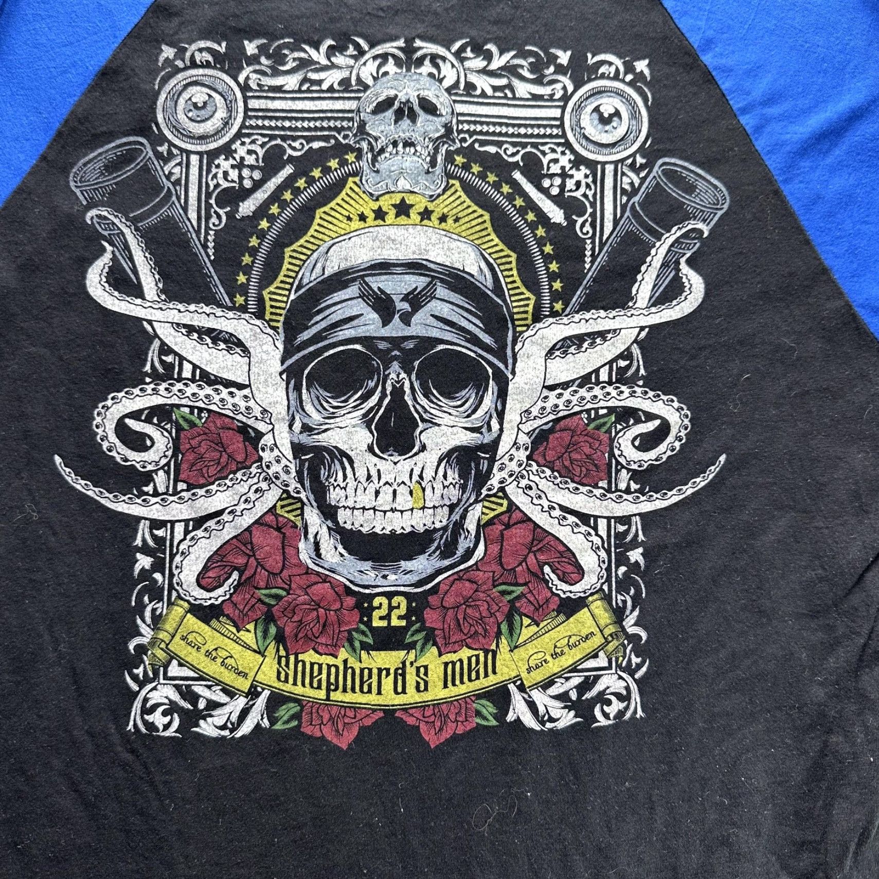 Vintage Shepherd's Men Shirt Mens Medium Black Blue Raglan 3/4 Sleeve Graphic Tee Size US M / EU 48-50 / 2 - 7 Thumbnail