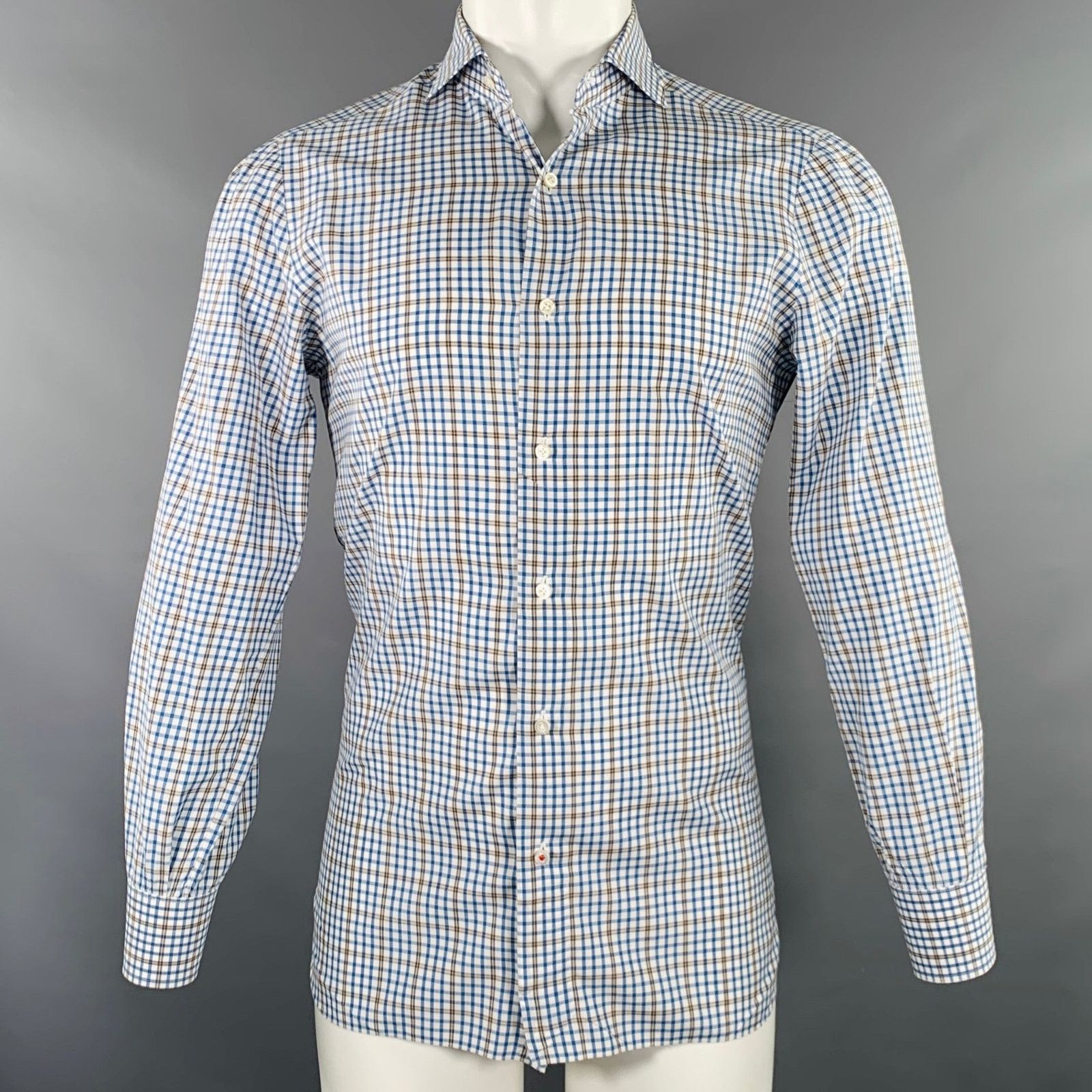Isaia Multi Color Plaid Cotton Spread Collar Long Sleeve Shirt Size US M / EU 48-50 / 2 - 1 Thumbnail
