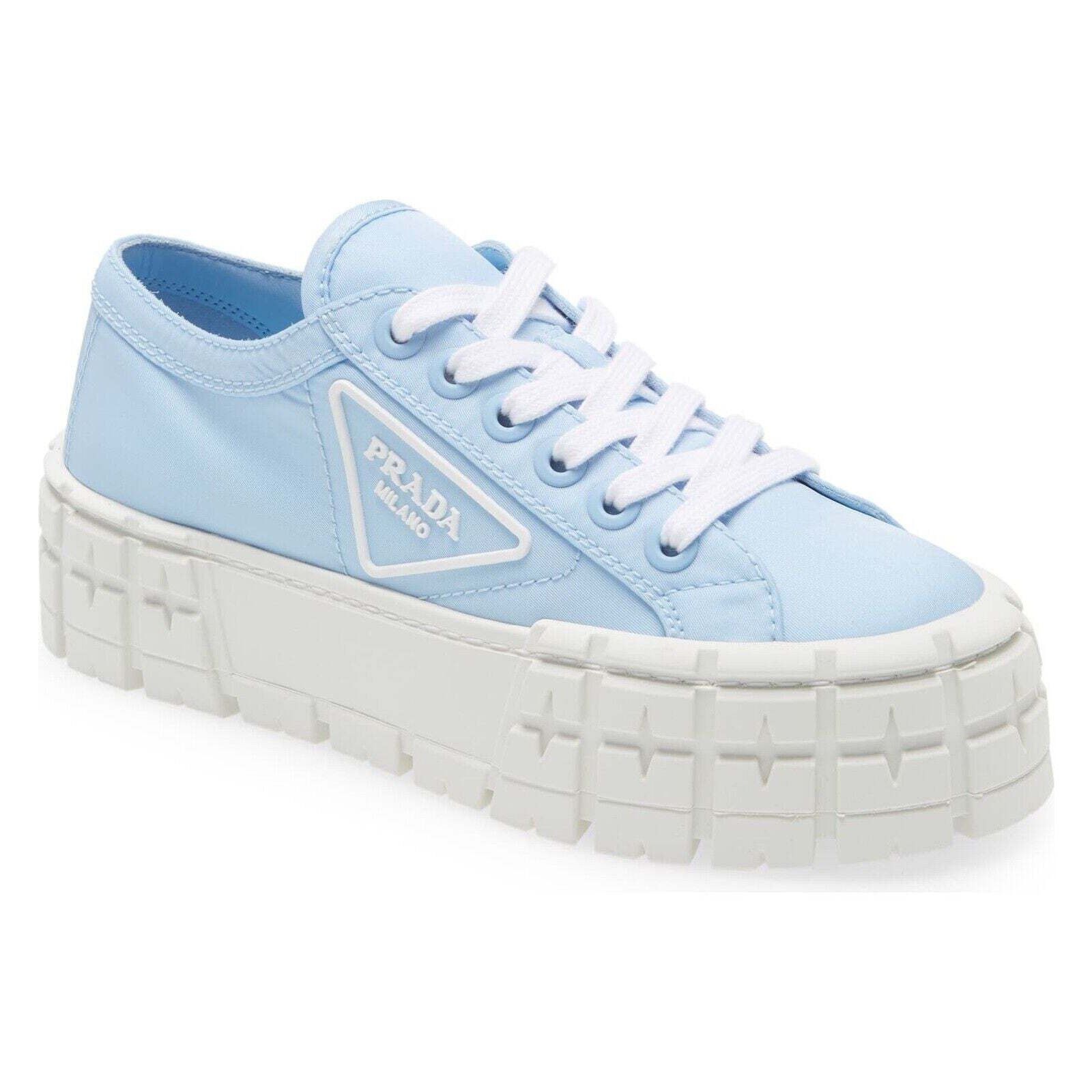 Prada Prada Cielo Blue Nylon White Platform Low Top Sneaker 37.5 Size US 7.5 / IT 37.5 - 2 Thumbnail