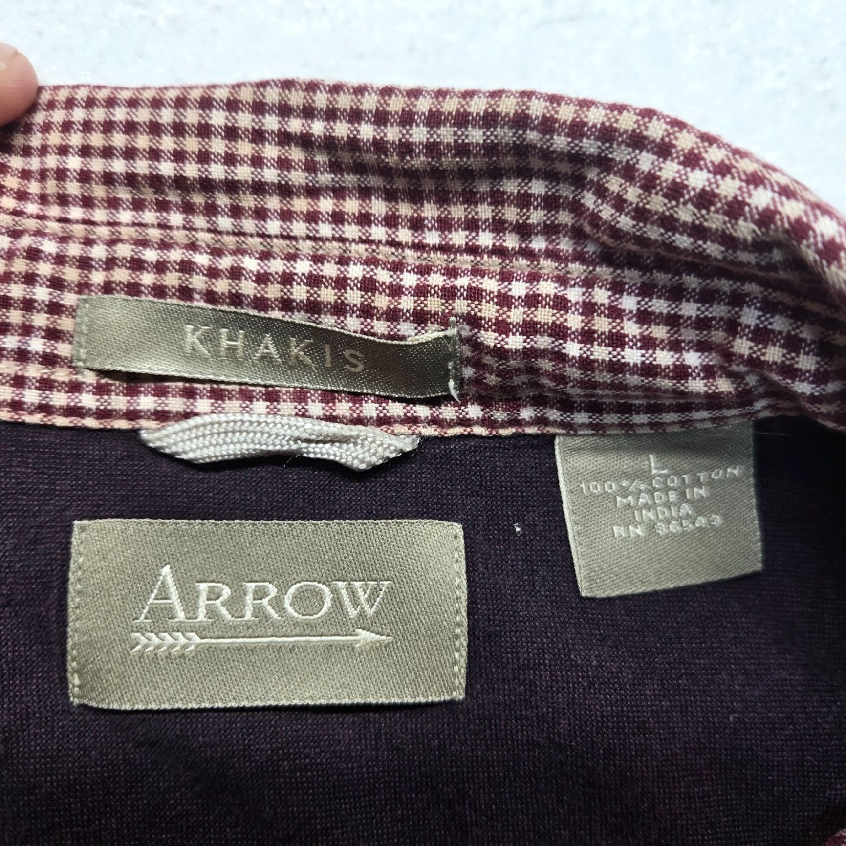 Arrow VINTAGE Arrow Men's Button-Up Shirt Long Sleeve Casual Cotton Brown Check Large Size US L / EU 52-54 / 3 - 3 Thumbnail