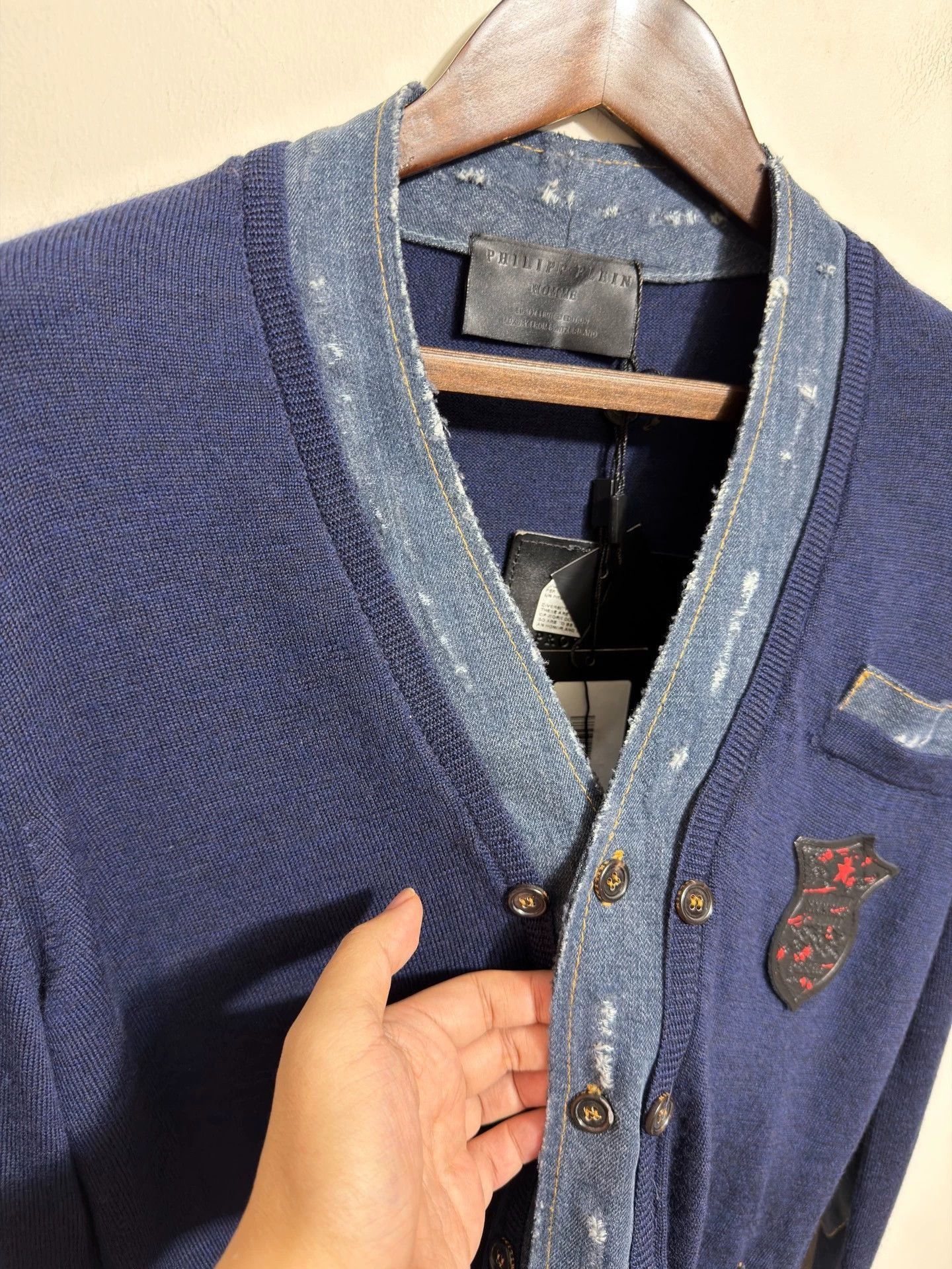 Philipp Plein Blue Denim-Trim Button-Up Cardigan XL Size US XXS / EU 40 - 3 Thumbnail