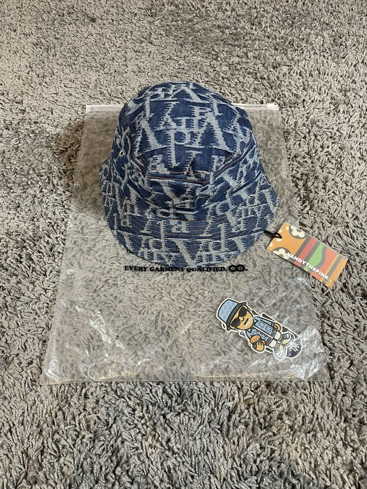 Vandy The Pink Vandy The Pink Monogram Logo Denim Bucket Hat Crusher Blue Size ONE SIZE - 1 Thumbnail