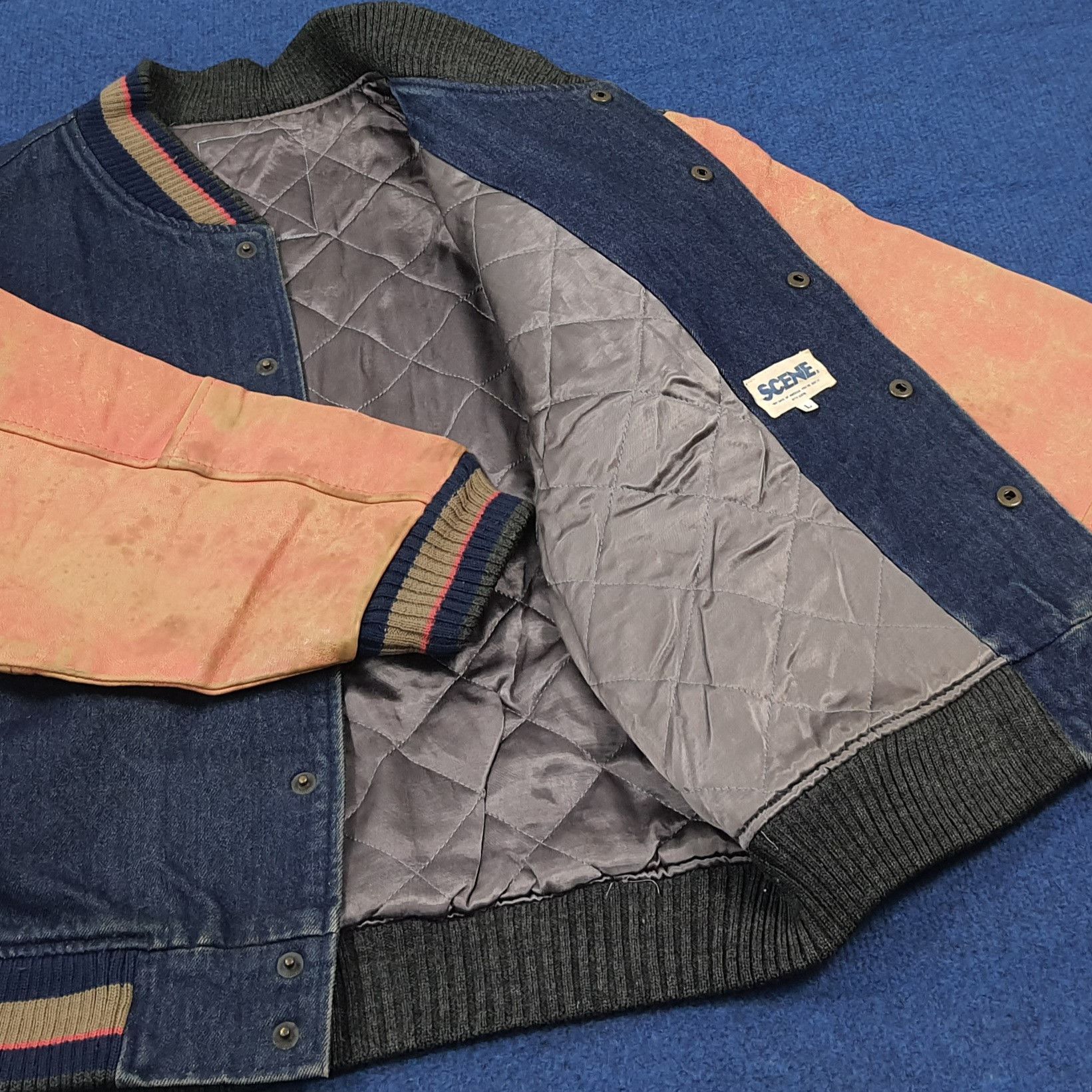Vintage Vintage SCENE Japan Denim Varsity Jacket Leather C308N24 Size US L / EU 52-54 / 3 - 5 Thumbnail
