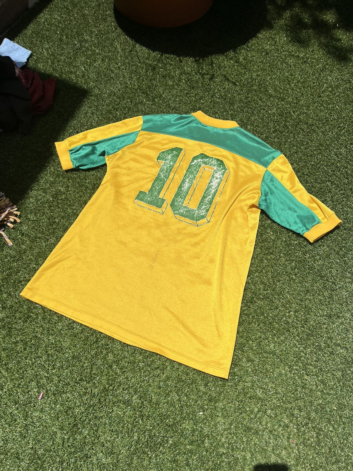 Puma × Vintage VTG 70’s PUMA Yellow & Green Soccer Jersey Size US L / EU 52-54 / 3 - 5 Thumbnail