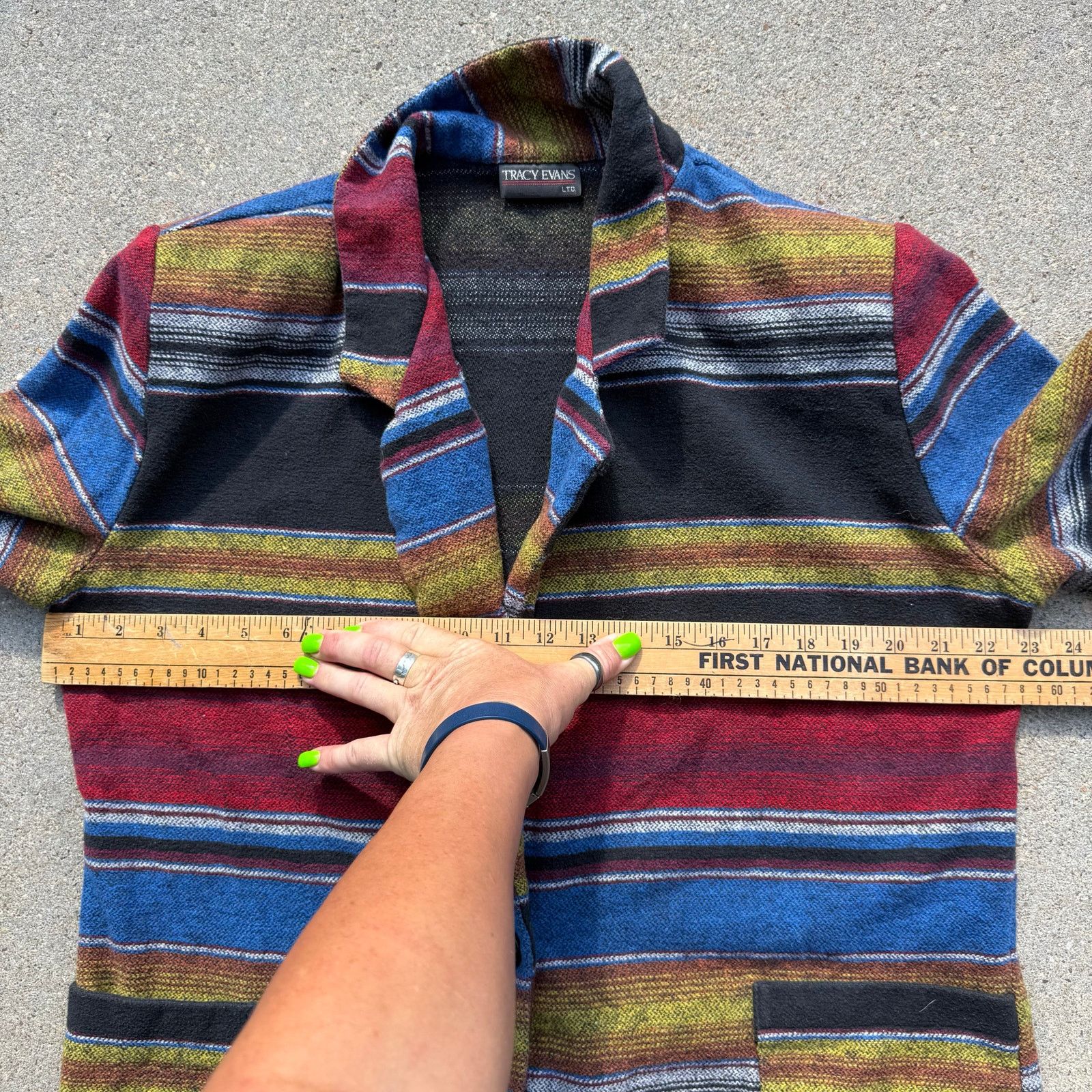 Vintage 90s Saddle Blanket Stripe Western Boxy Blazer Dark Tones LG Size L / US 10 / IT 46 - 7 Thumbnail