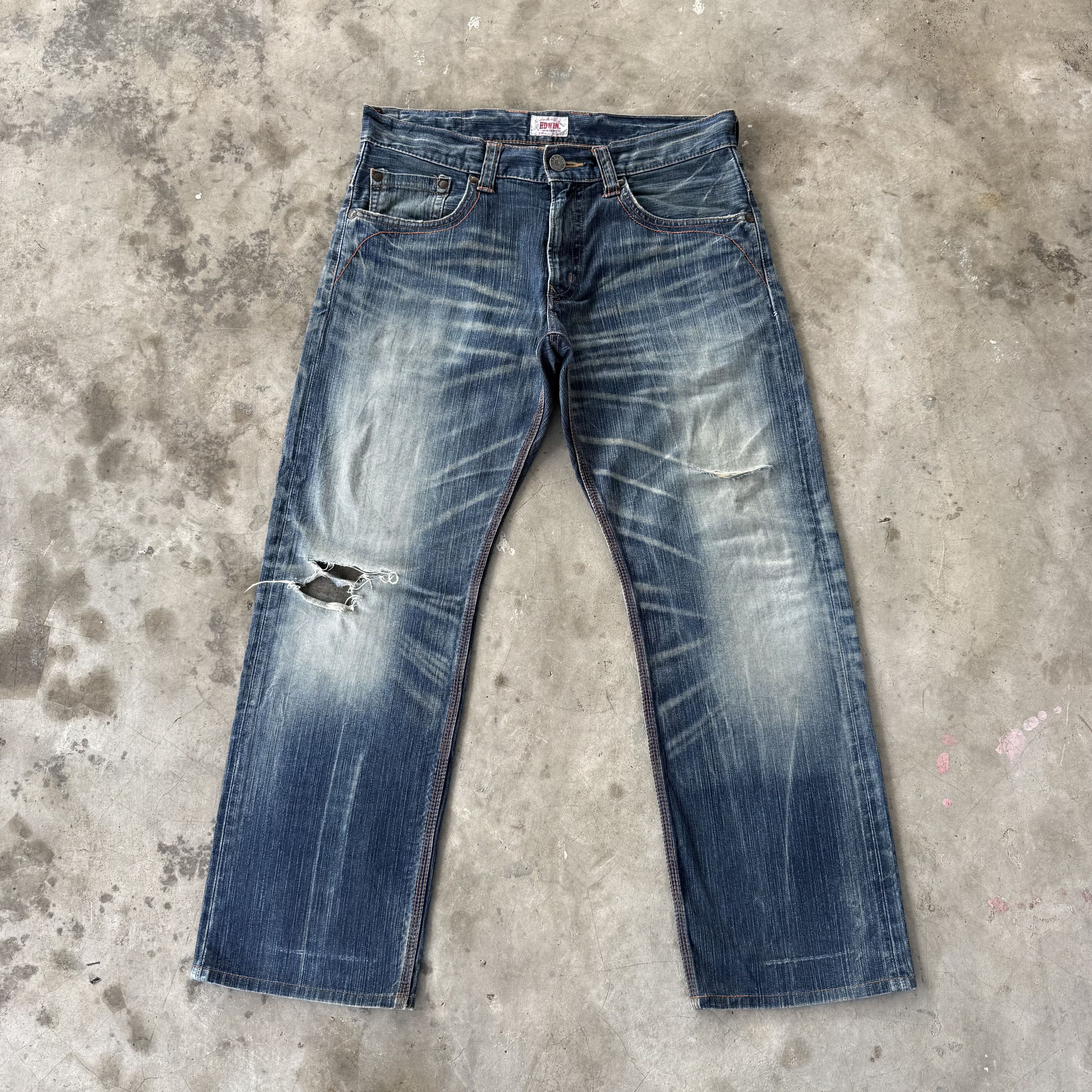 Edwin W38x30 Vintage Edwin Faded Ripped Denim Jean Pants Size US 38 / EU 54 - 2 Thumbnail