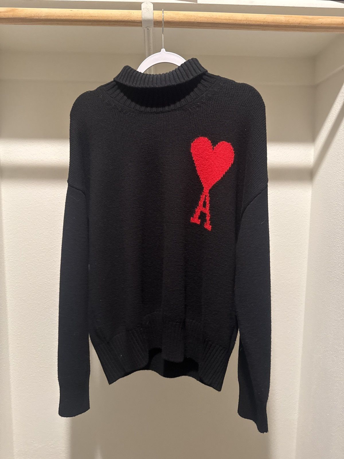 AMI AMI Paris Red Heart Logo Turtleneck Sweater Black Wool Knit Size US XS / EU 42 / 0 - 1 Thumbnail