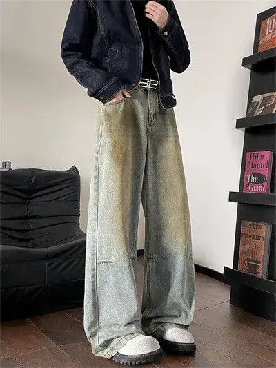 Japanese Brand Retro loose wide leg dirty dyed jeans Size US 32 / EU 48 - 2 Thumbnail