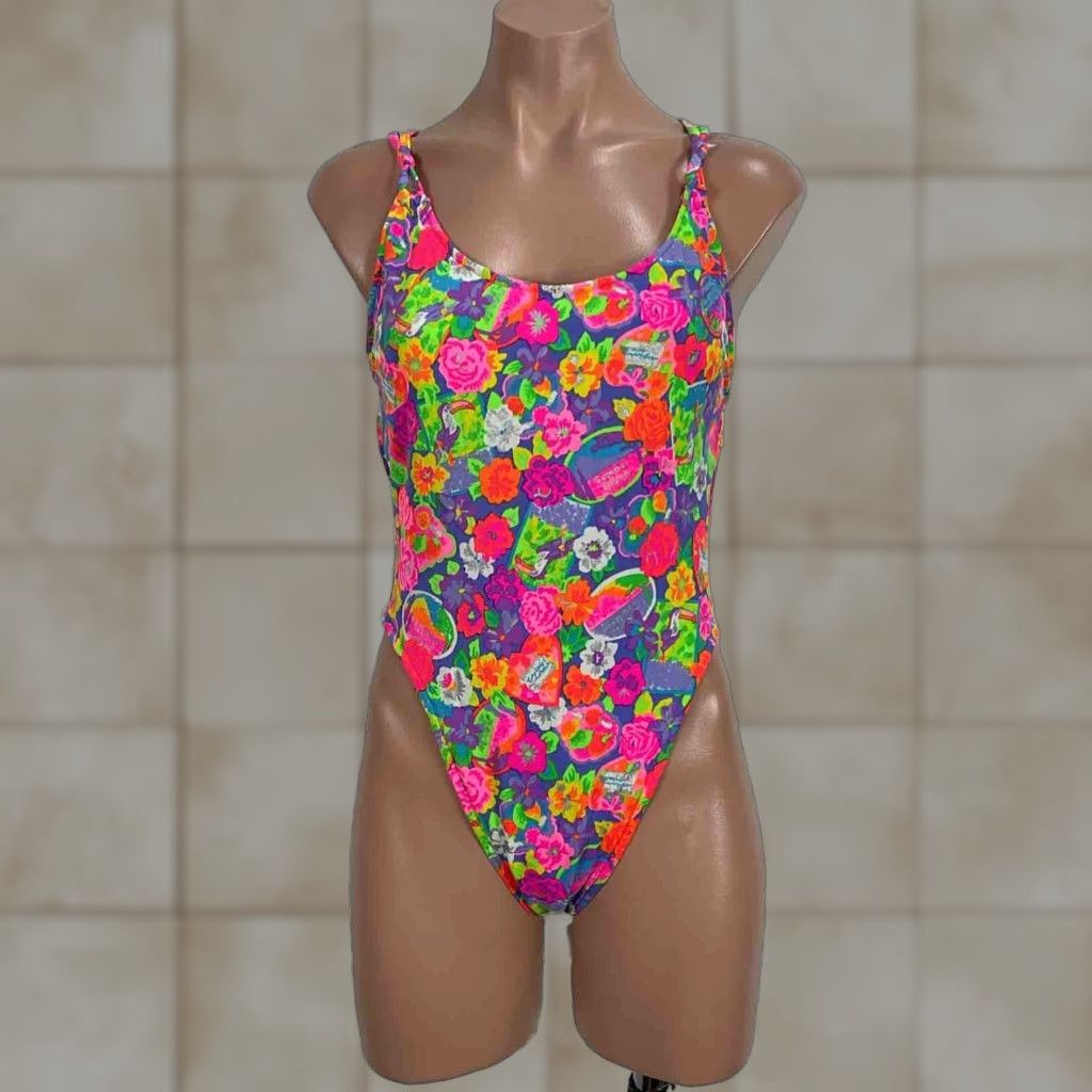 High Vintage Ocean Pacific One Piece Swimsuit Womens Large 90's Neon Multi-Color Womens