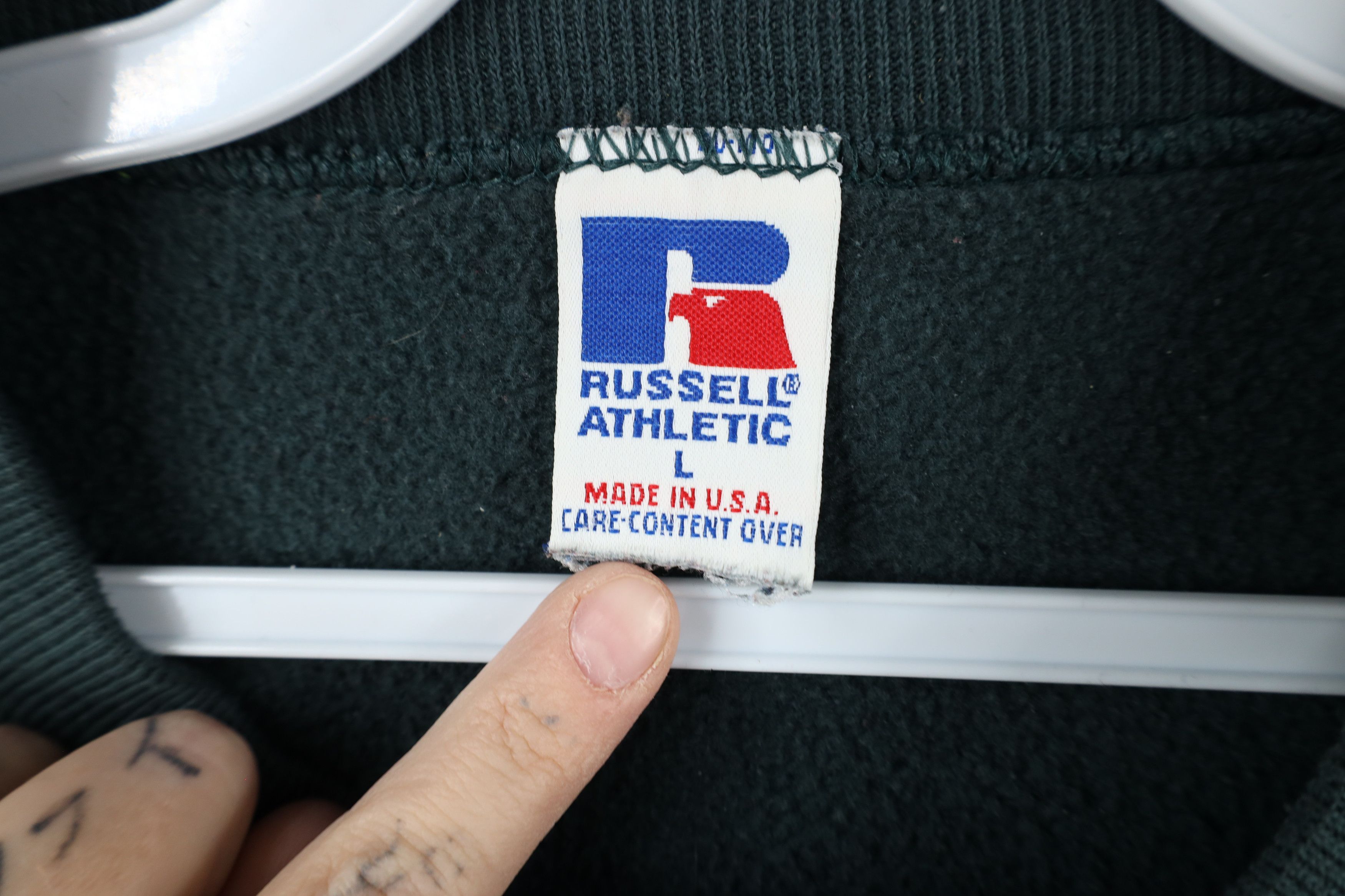 Russell Athletic × Vintage Vintage 90s Russell Athletic Crewneck Sweatshirt Green USA Size US L / EU 52-54 / 3 - 7 Thumbnail