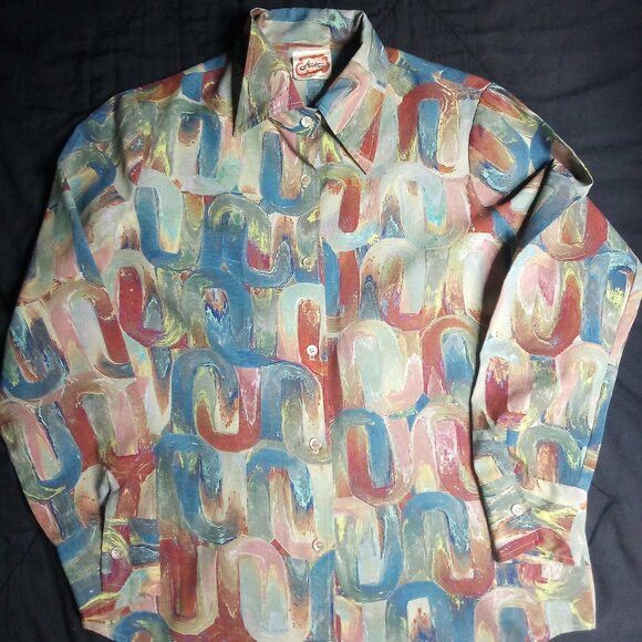 Other Vintage Stockton Abstract Strokes Polyester Disco Shirt Size US L / EU 52-54 / 3 - 2 Thumbnail