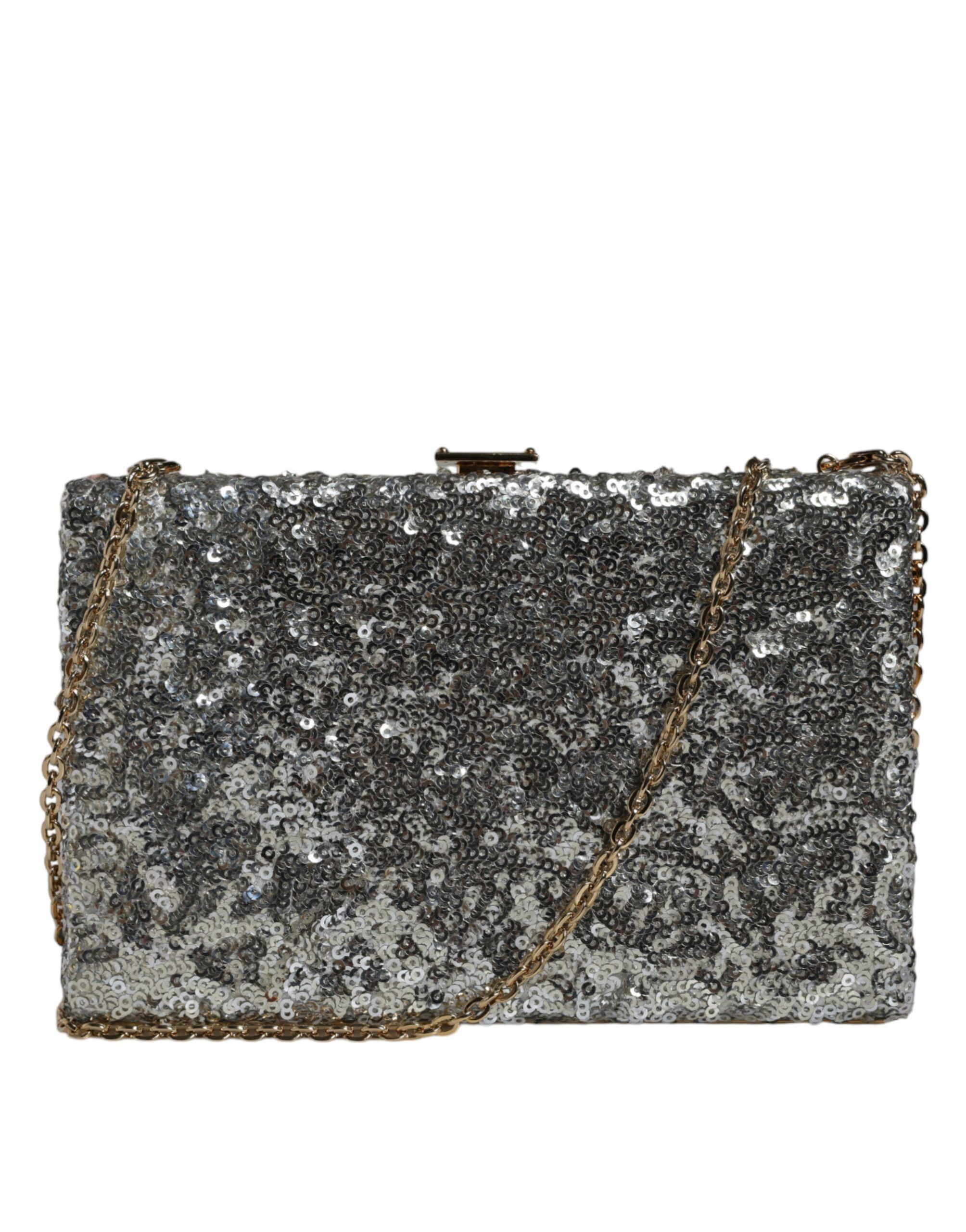 Dolce & Gabbana Silver Sequined Clutch Evening Crossbody Women's Bag Size ONE SIZE - 1 Thumbnail