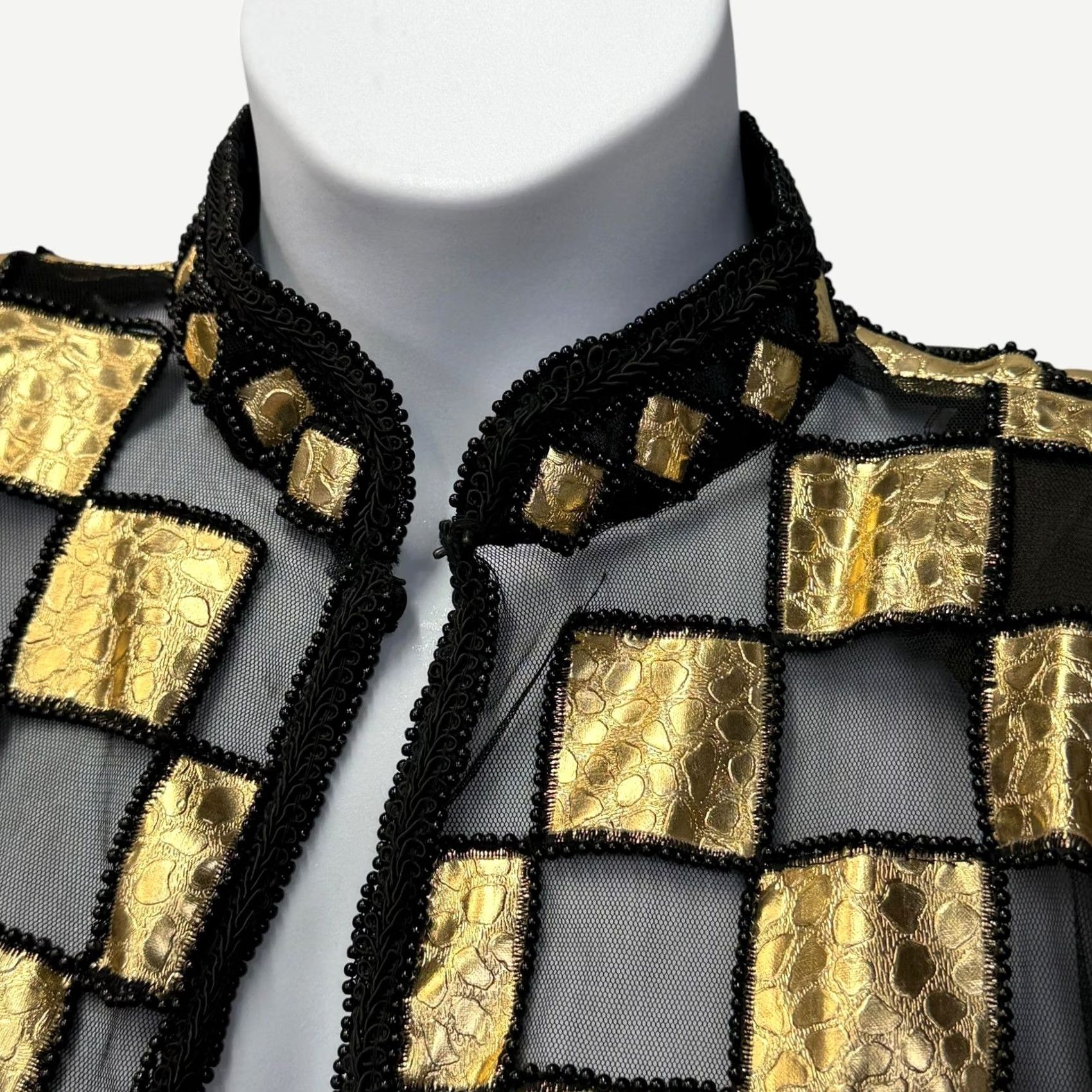 Vintage New Look Blazer Womens 1x Black Gold Check Mesh Beaded Open Formal, Women's (Size Xl) — image 2 of 6