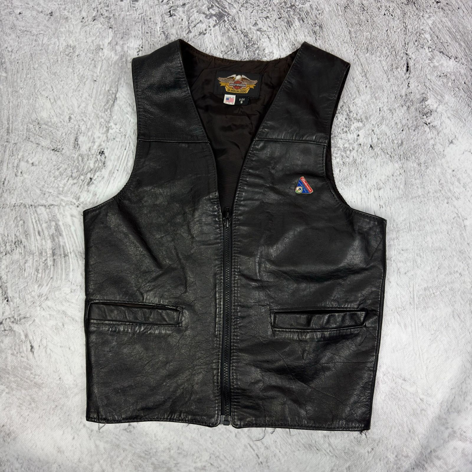 Harley Davidson Harley-Davidson Black Leather Full Zip Biker Vest S Size US S / EU 44-46 / 1 - 2 Thumbnail