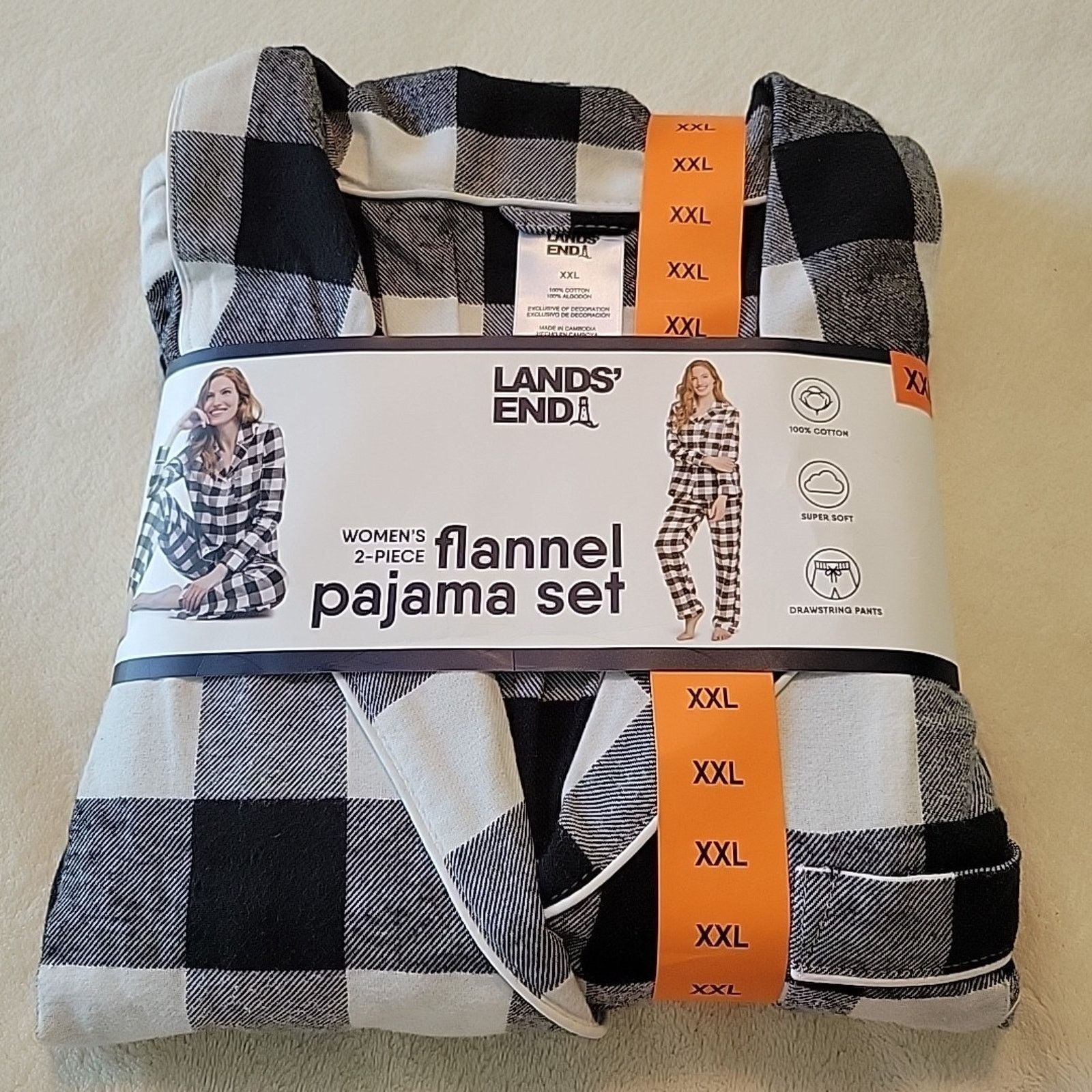 Lands' End Lands' End Ladies Flannel Pajama 2PC Set B&W XXL Plaid Size XXL / US 16-18 / IT 52-54 - 1 Thumbnail