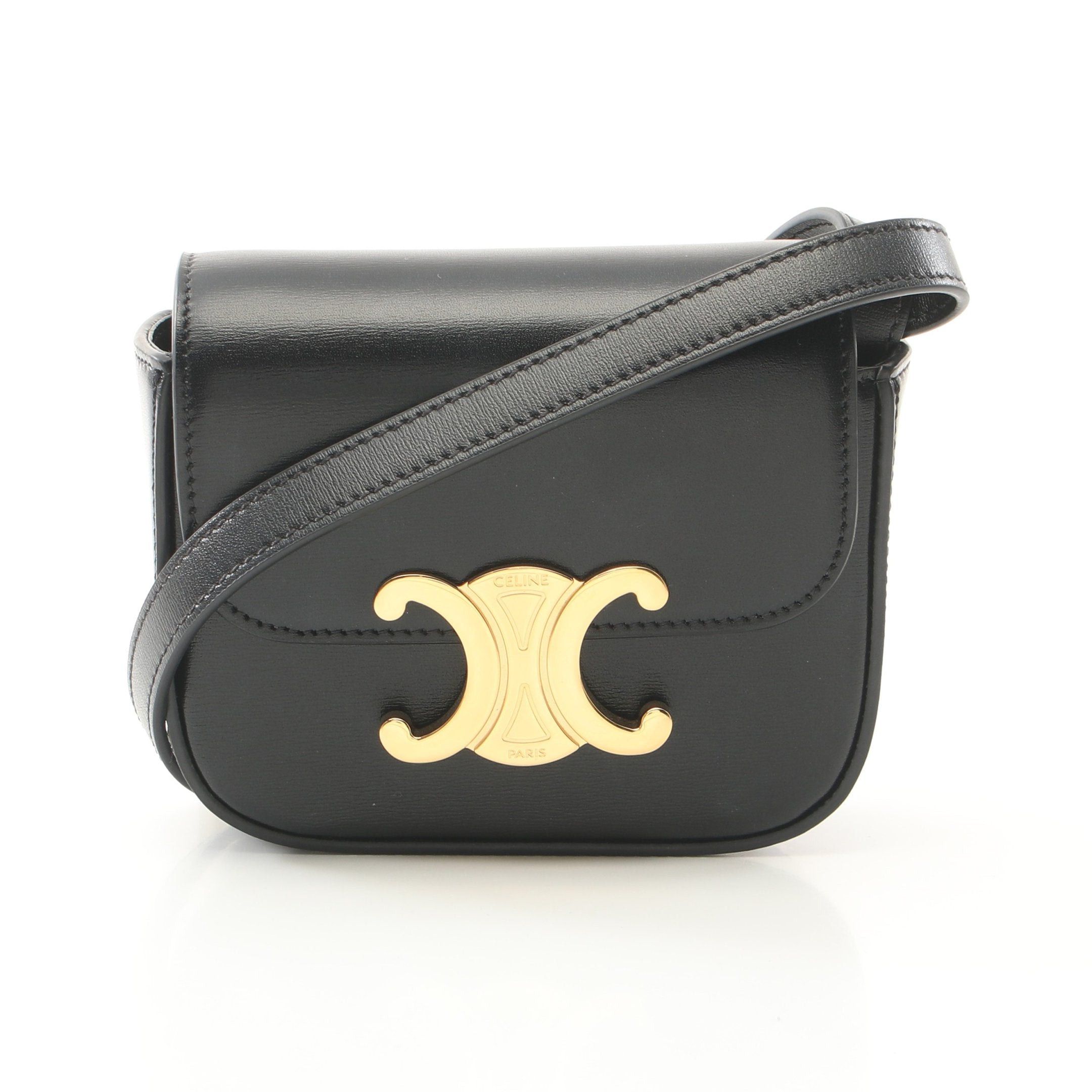 Celine Mini Claude Triomphe Shoulder Bag Leather Black, Women's