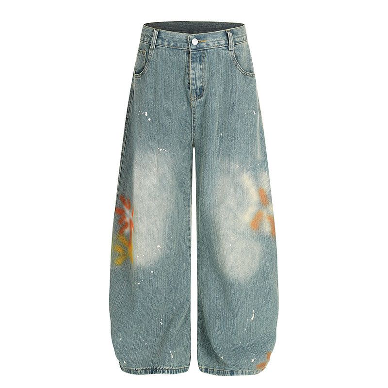 American retro splatter graffiti jeans for men
