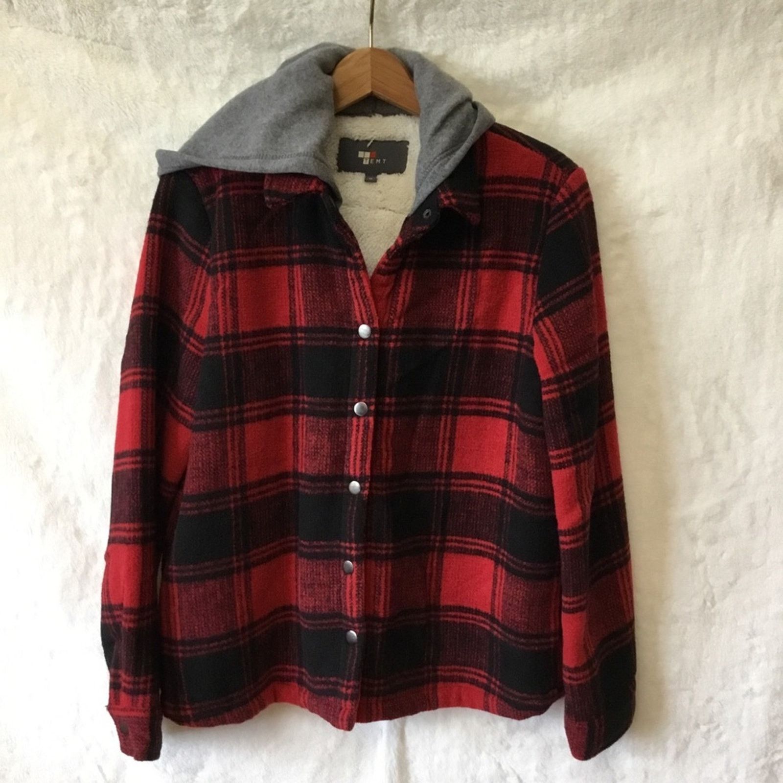 Other Temt Red Plaid Sherpa-Lined Hoodie Jacket Size L / US 10 / IT 46 - 2 Thumbnail